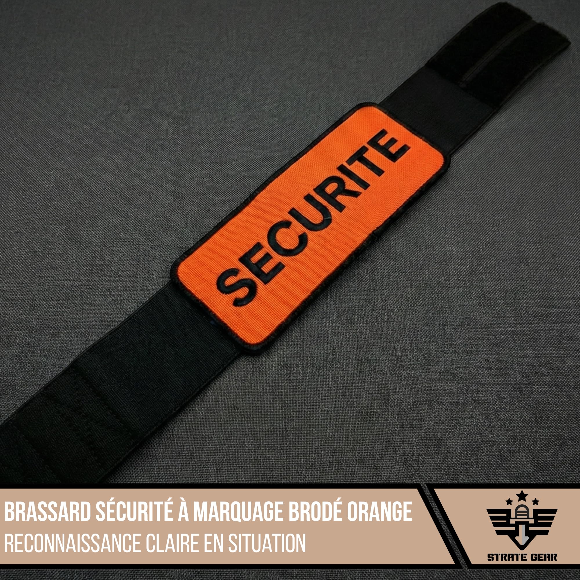 Brassard Sécurité Orange Fluo Strate Gear X2 - Agent Sécurité Privé Réfléchissant Réglable
