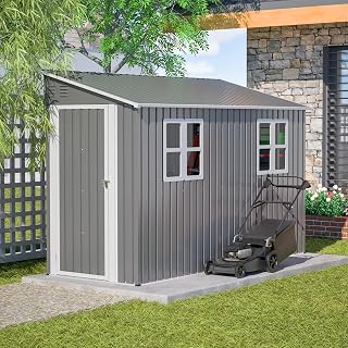 YOPTO 4x10 FT Outdoor Shed with Floor Frame & 2 Windows,Gray