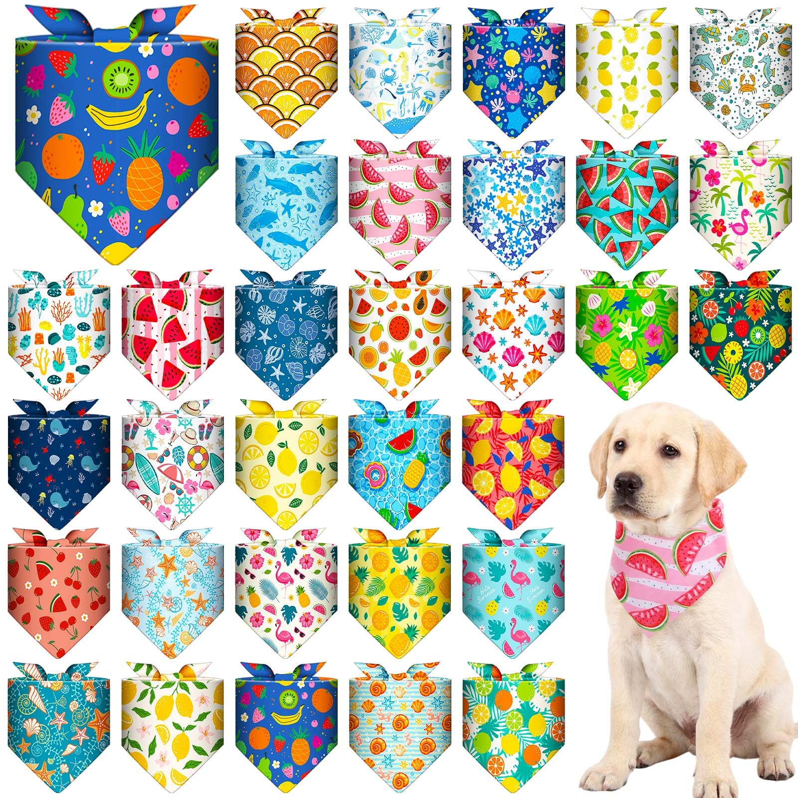 Amazon | Locmeo 犬用サマーバンダナ 32個 バルク ハワイアン