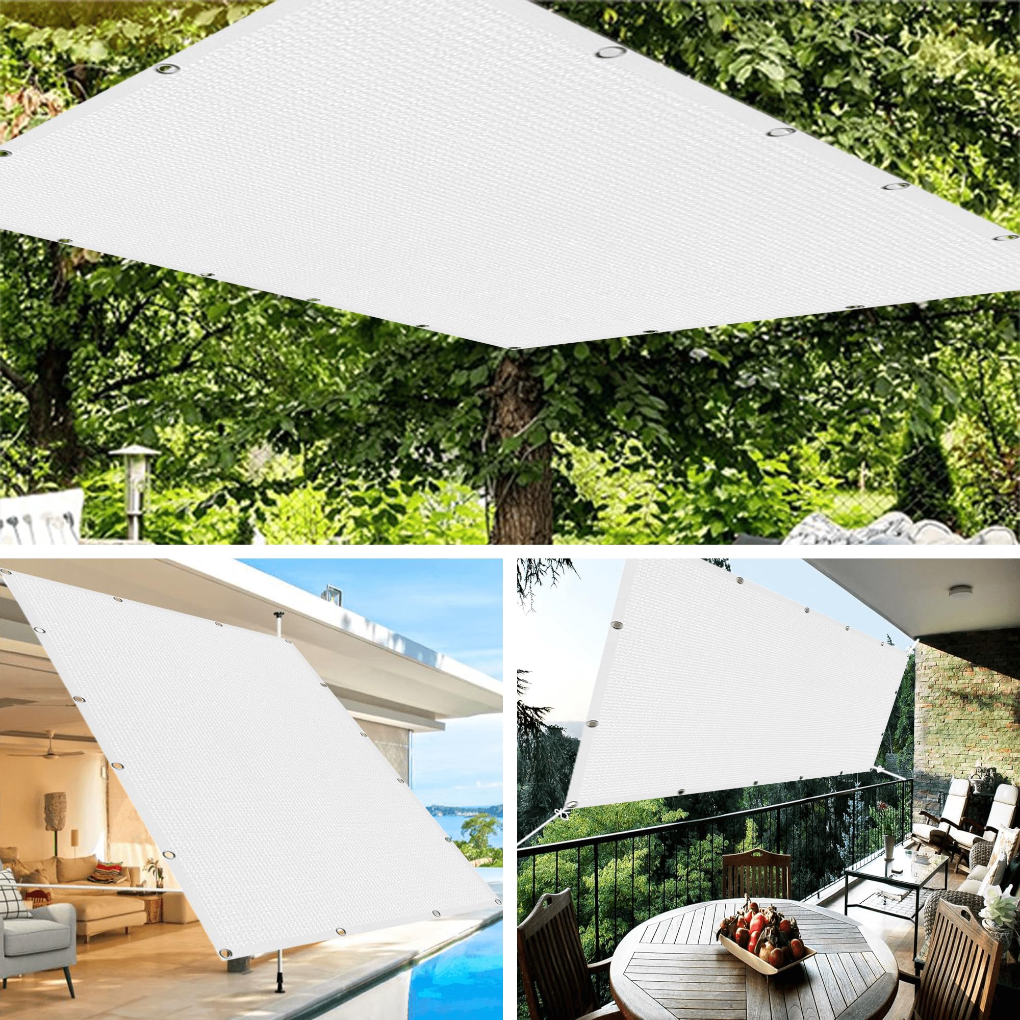 Toile d'ombrage de Serres 1 x 8 m Protection Solaire Brise Vue de Jardin Plusieurs Tailles pour Serre Jardin Couverture Potager Terrasse, Blanc