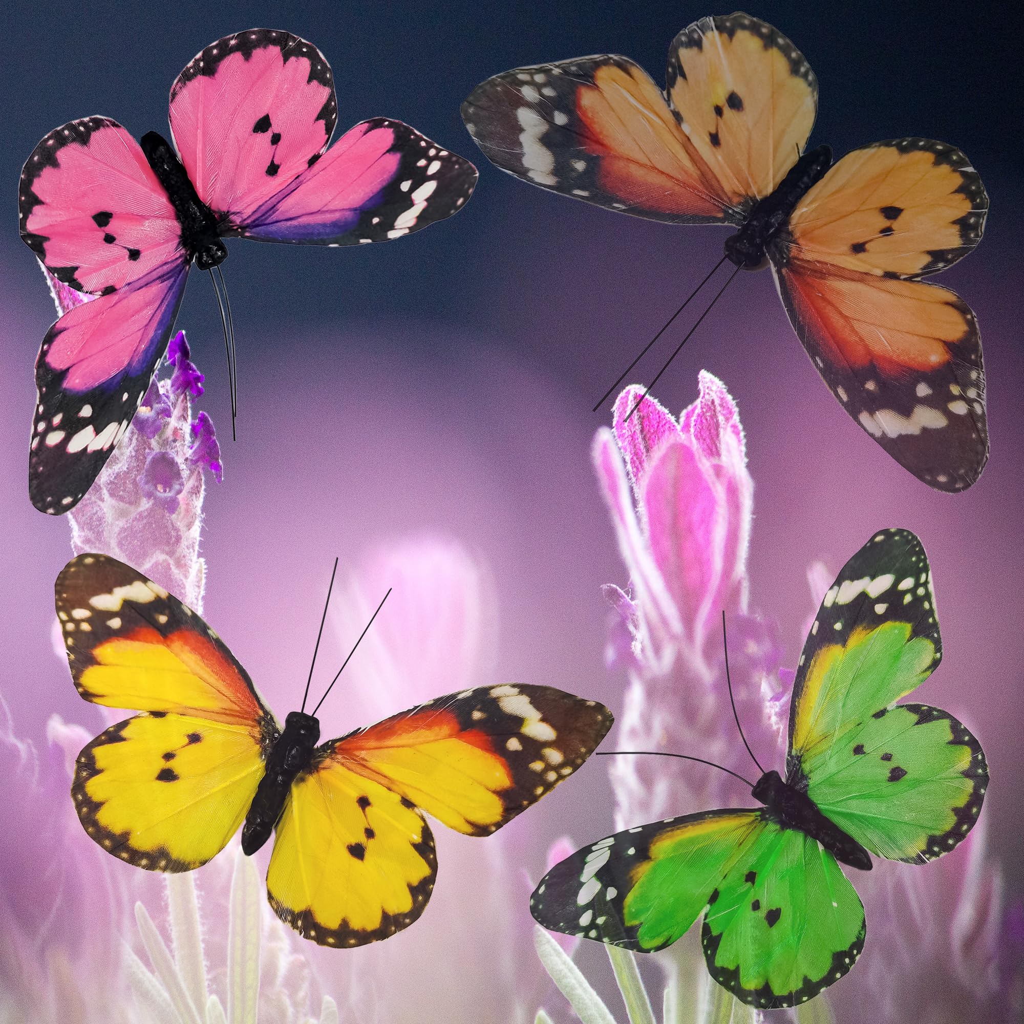 YCHTEWY Feather Butterflies On Picks - 12 Pack Craft Decor In 6 Colors | Wedding, Home, Floral & Party Decoration - View #7