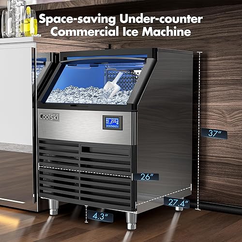 Miniatura 3 de Máquina comercial para hacer hielo de 200 libras24 horas, máquina de hielo debajo del mostrador de 26 pulgadas con capacidad de almacenamiento de 80