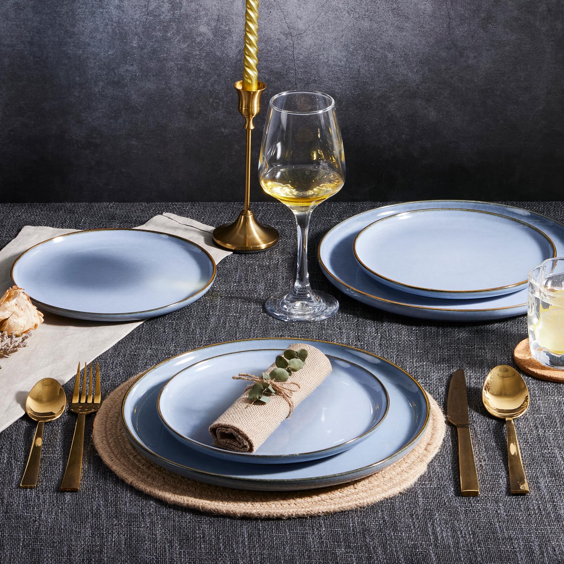 HaWare Set di 6 piatti piani in gres, 26,7 cm, in smalto reattivo, per casa e ristorante, grandi piatti rotondi in ceramica, resistenti a scheggiature e graffi, adatti al microonde e alla