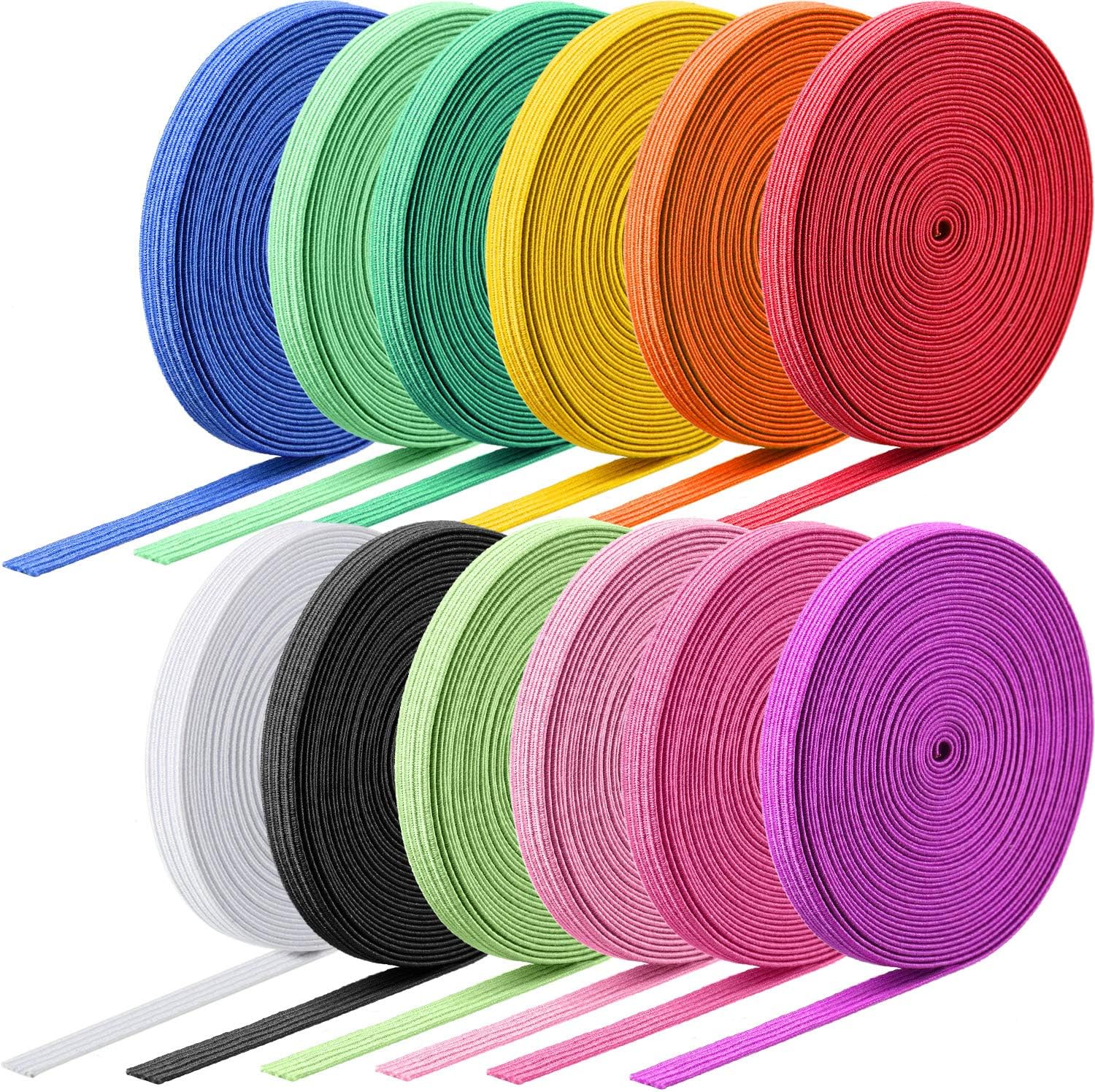 12 Rolls Braided Elastic Bands Colorful Elastic Rope/Elastic Cord Heavy ...