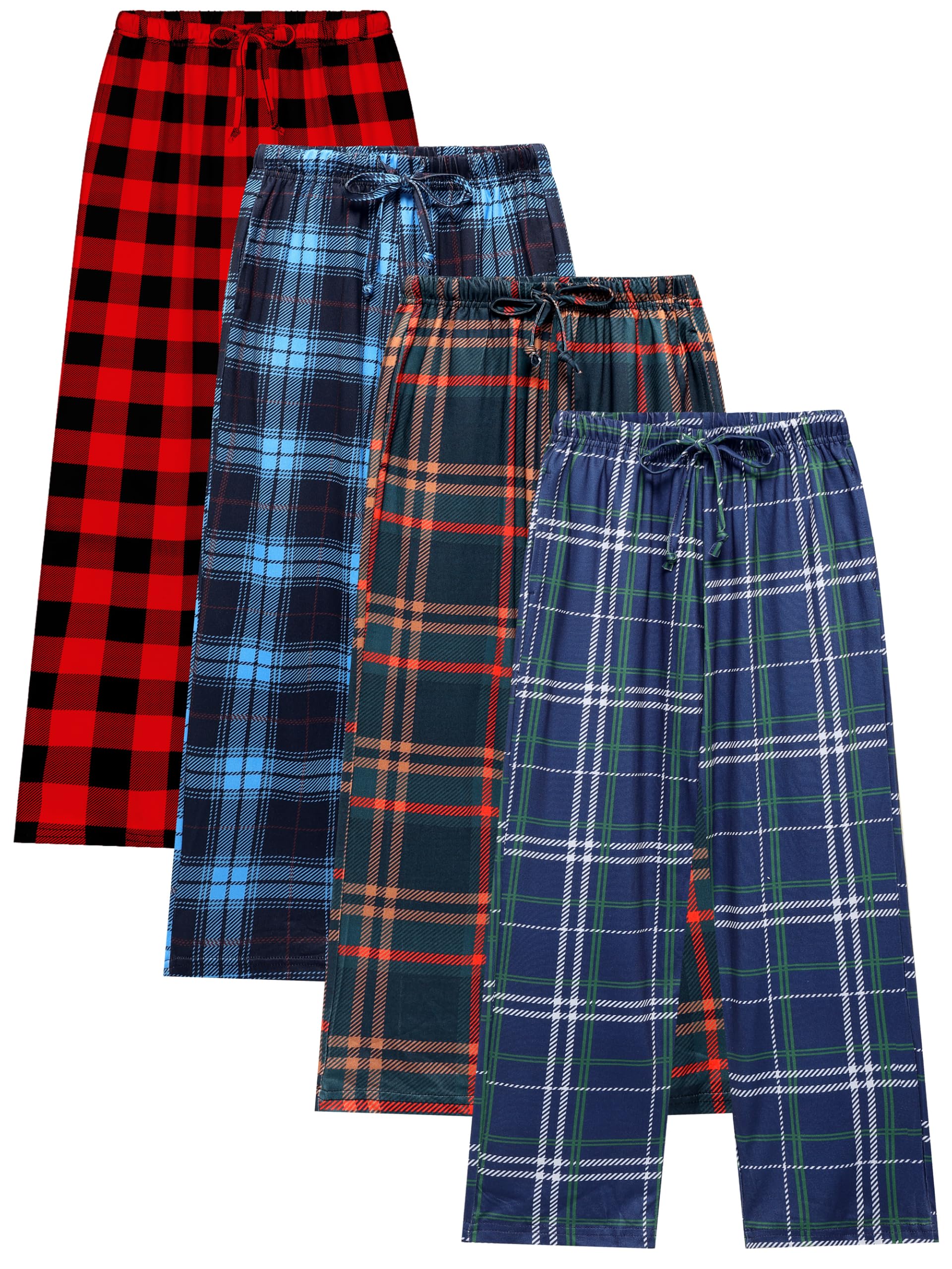 Cooraby 4 Pack Boys Plaid Pants with Pockets Elastic Waist Drawstring Printed Plaid Pants Christmas for Boys Girls