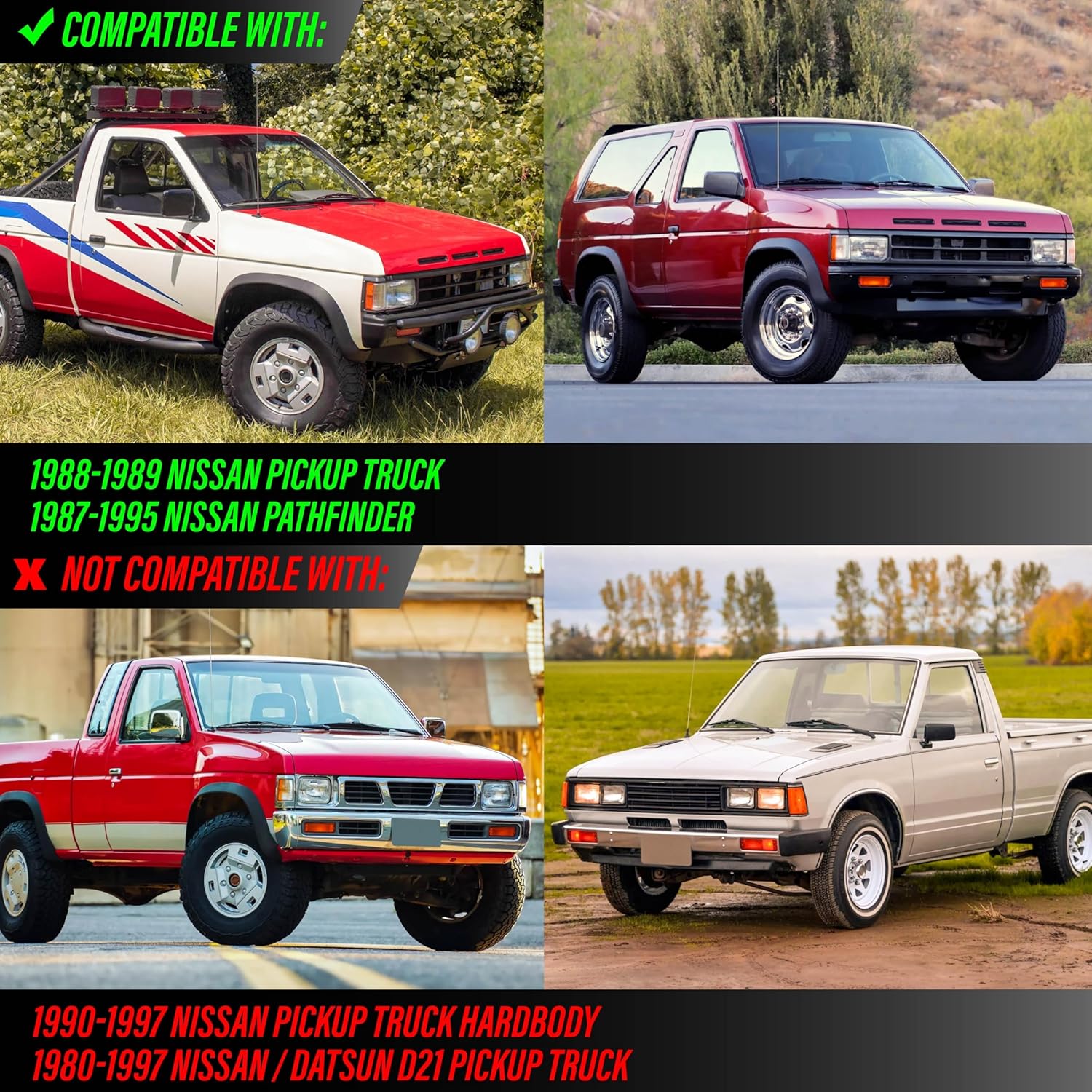 90-97 Hardbody Turn Signal Lights - Replacement Bumper Turning Signals Lamps Set Compatible with 1990-1997 Nissan Hardbody Pickup Truck (All Clear Lens w/ 2 Amber Bulbs / Wiring / Connectors)