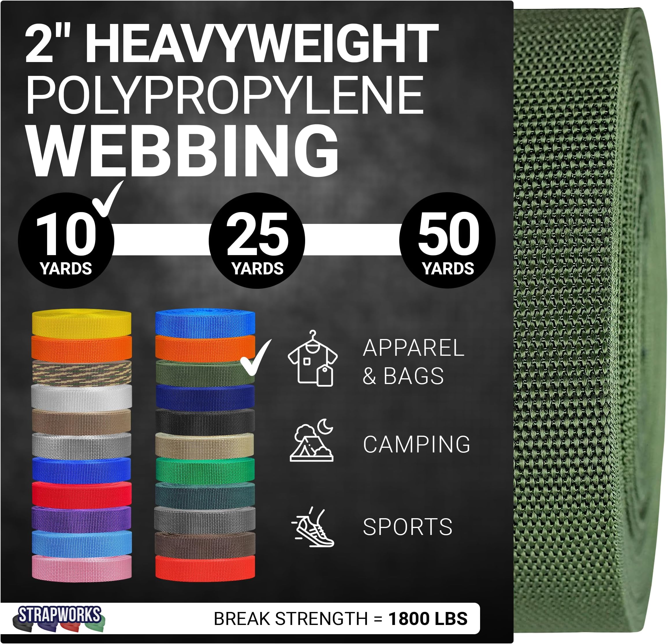 Strapworks Heavyweight Polypropylene Webbing - Heavy Duty Poly Strapping for Outdoor DIY Gear Repair