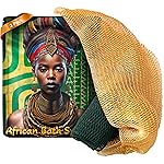 AFRIKI African Net Sponge - Exfoliating Body Scrubber, Black Owned & Rooted in Africa, All Skin Types | 45 in Long (Dark Green & Champagne Gold)