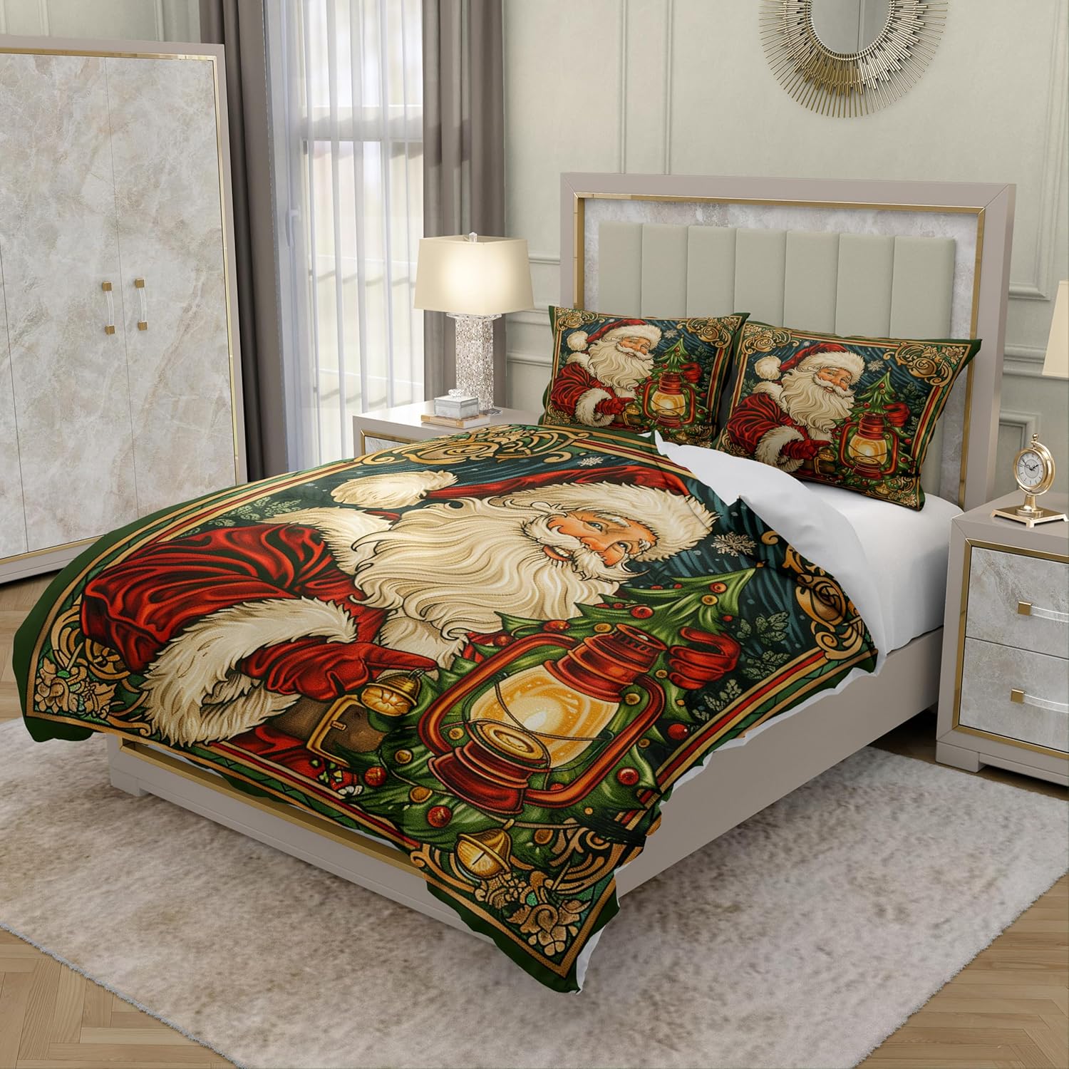 Reofrey 3-Piece Twin Comforter Cover Set Christmas Santa Cartoon Patterns - Twin Size Microfiber Bedding Sets Includes 68"x90" Duvet Cover and 2 Pillowcases, Ideal for Boys, Girls, Adult Room Decor