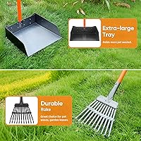 Vista 2 de Recogedor de excrementos, desmontable de mango largo con rastrillo y bandeja de metal resistente, recogedor de excrementos duradero para perros