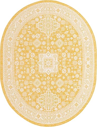 Miniatura 586 de Rugs.com Outdoor Aztec Collection Alfombra – 3 x 5 pies alfombra de tejido plano ovalada verde perfecta para salas de estar, grandes comedores