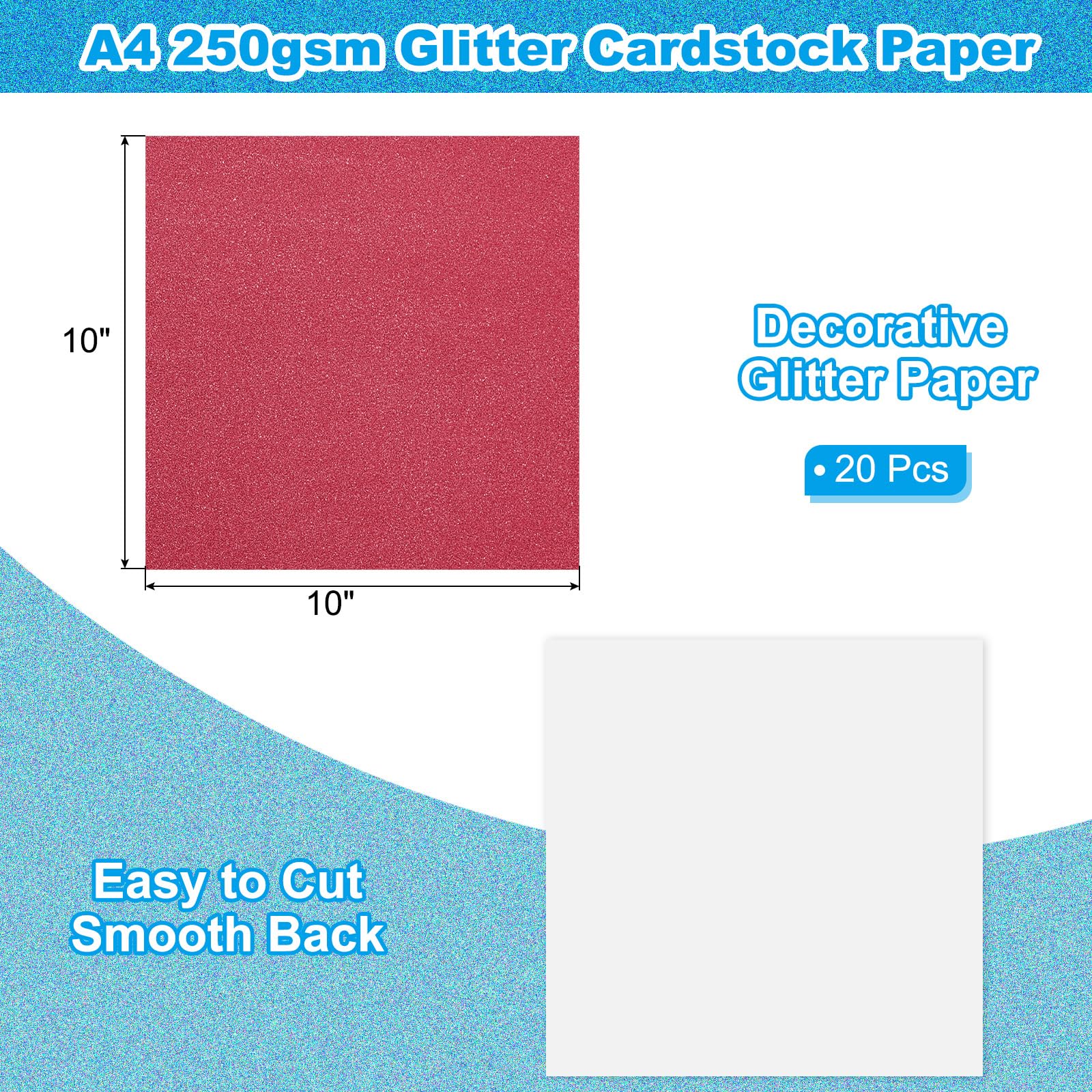 PATIKIL 20 Sheets Dark Red Glitter Cardstock 10 x 10 in - Image 2