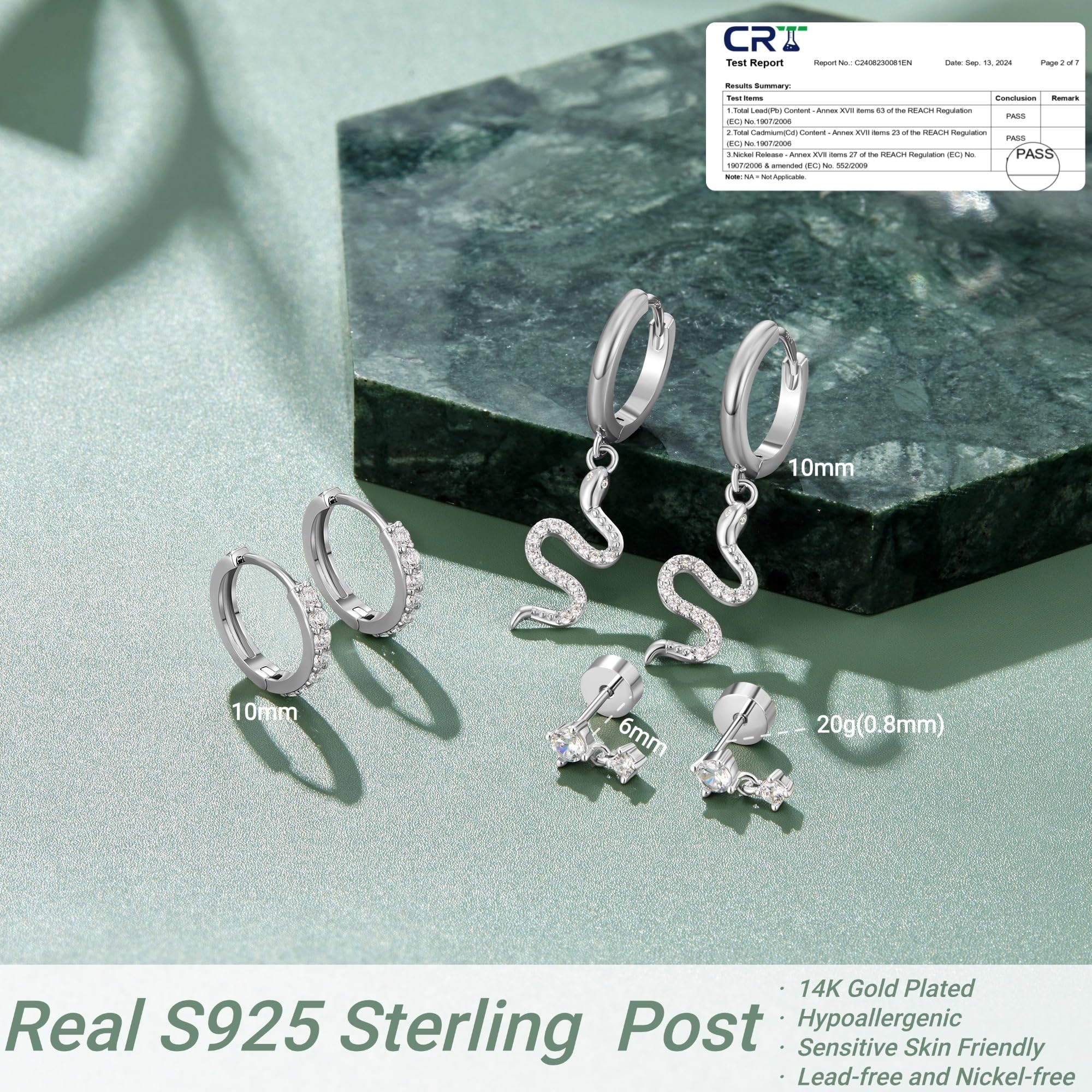 MACACHII Orecchini Donna Argento 925 Placcati Oro 14K - Orecchini a Lobo, Cerchio, Helix - Anallergici, Idee Regalo Gioielli per Piercing Multipli（Set 3 Paia）