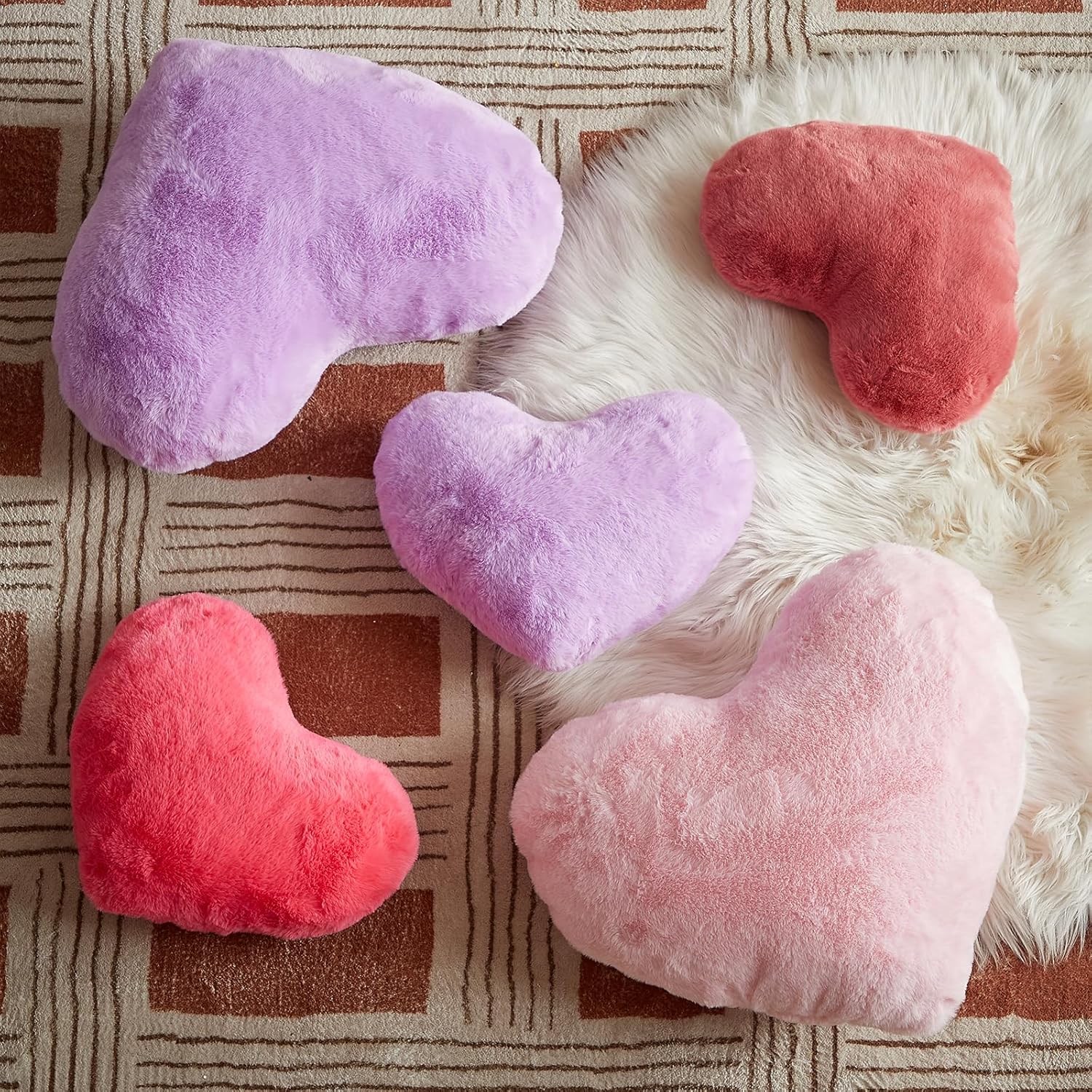 EastTree Valentines Heart Pillows, Pink Heart Shaped Pillows, Love Throw Pillows Gifts, Ultra Soft Faux Rabbit Fur Cute Pillows, Women Girls Kid Room Decor 10x13 Inch - Image 6