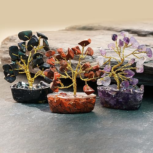 Miniatura 9 de Árbol de cristal de buena suerte, regalos de cumpleaños para mujeres, mamá, base piramidal, 7 piedras curativas de chakras y cristales árbol de la