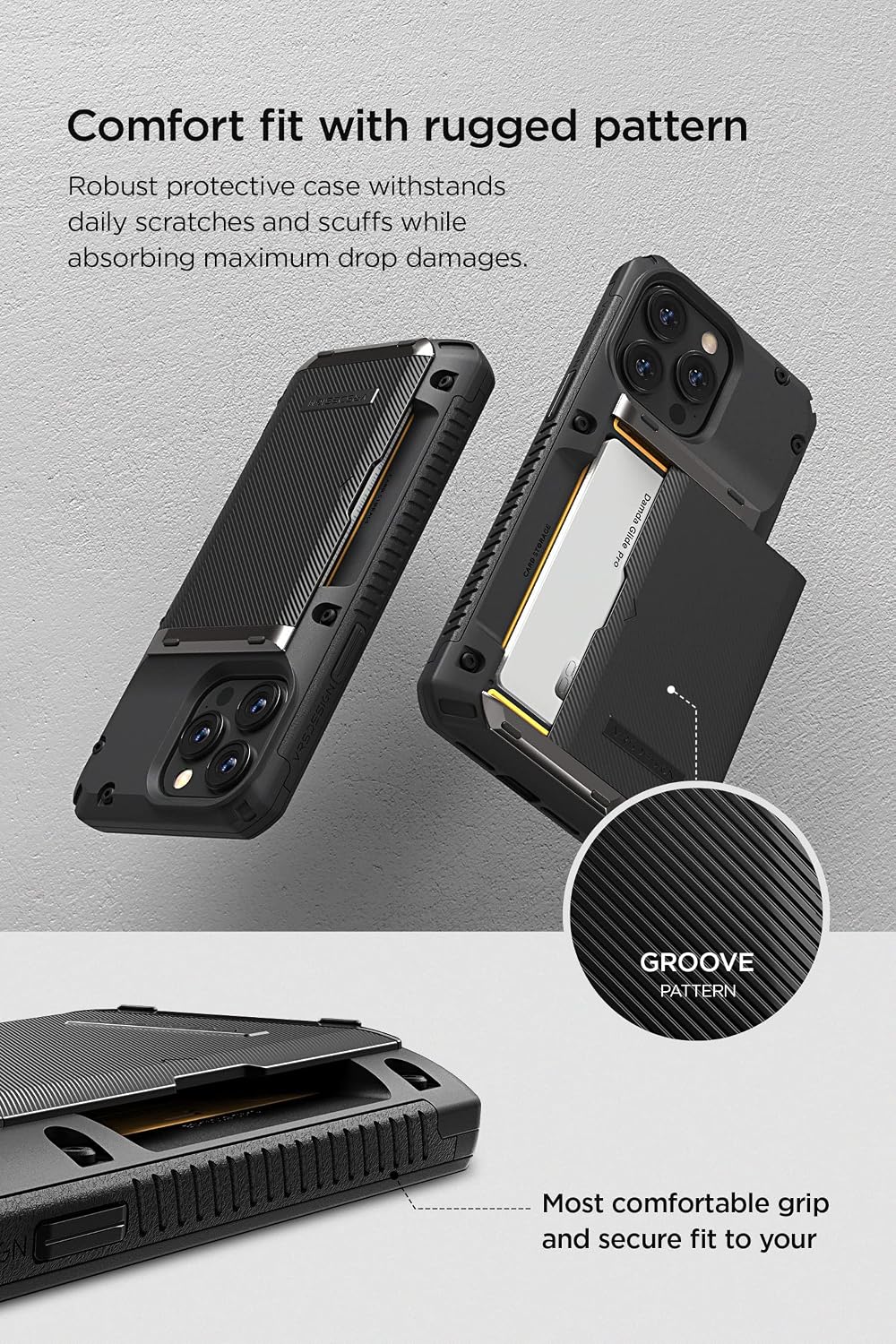 VRS DESIGN Damda Glide Pro for iPhone 14 Pro Max, Sturdy Semi Auto Wallet [4 Cards] Case Compatible for iPhone 14 Pro Max Case (2022)