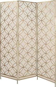 Deco 79 Metal Geometric Partition Screen, 3 Panel Foldable Room Divider, 57" x 79", Brass