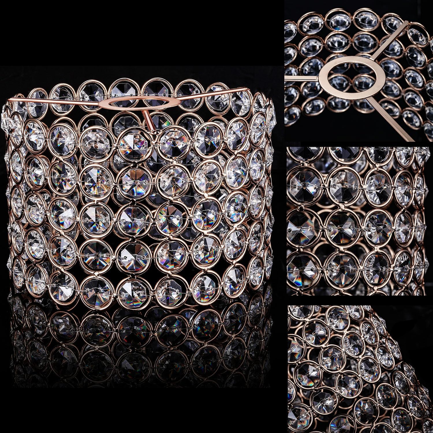Boao Crystal Lamp Shade Ceiling Light Shade Chandelier Lampshade Fitting for Living Room Bedroom Bathroom Wedding Centerpiece Event Party, Warm White, Bulb Not Included(5.9 x 5.9 x 3.94 Inch,Gold)