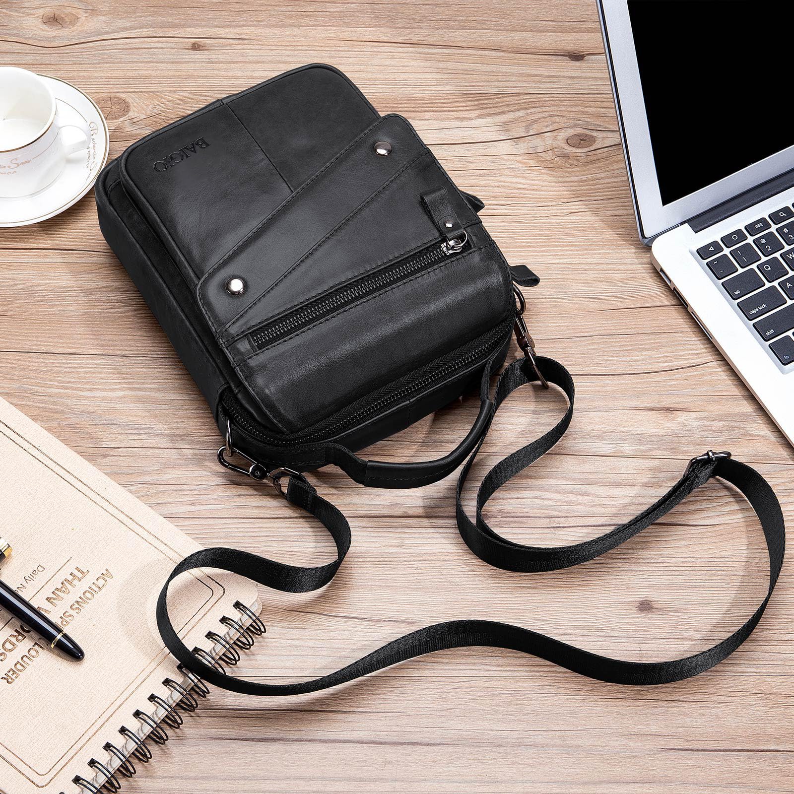BAIGIO Bolso de Hombre Bandolera Piel Bolso de Hombro Pequeña Bolso Cruzado Mensajero Negocio Crossbody para Trabajo Oficina Uso Diario