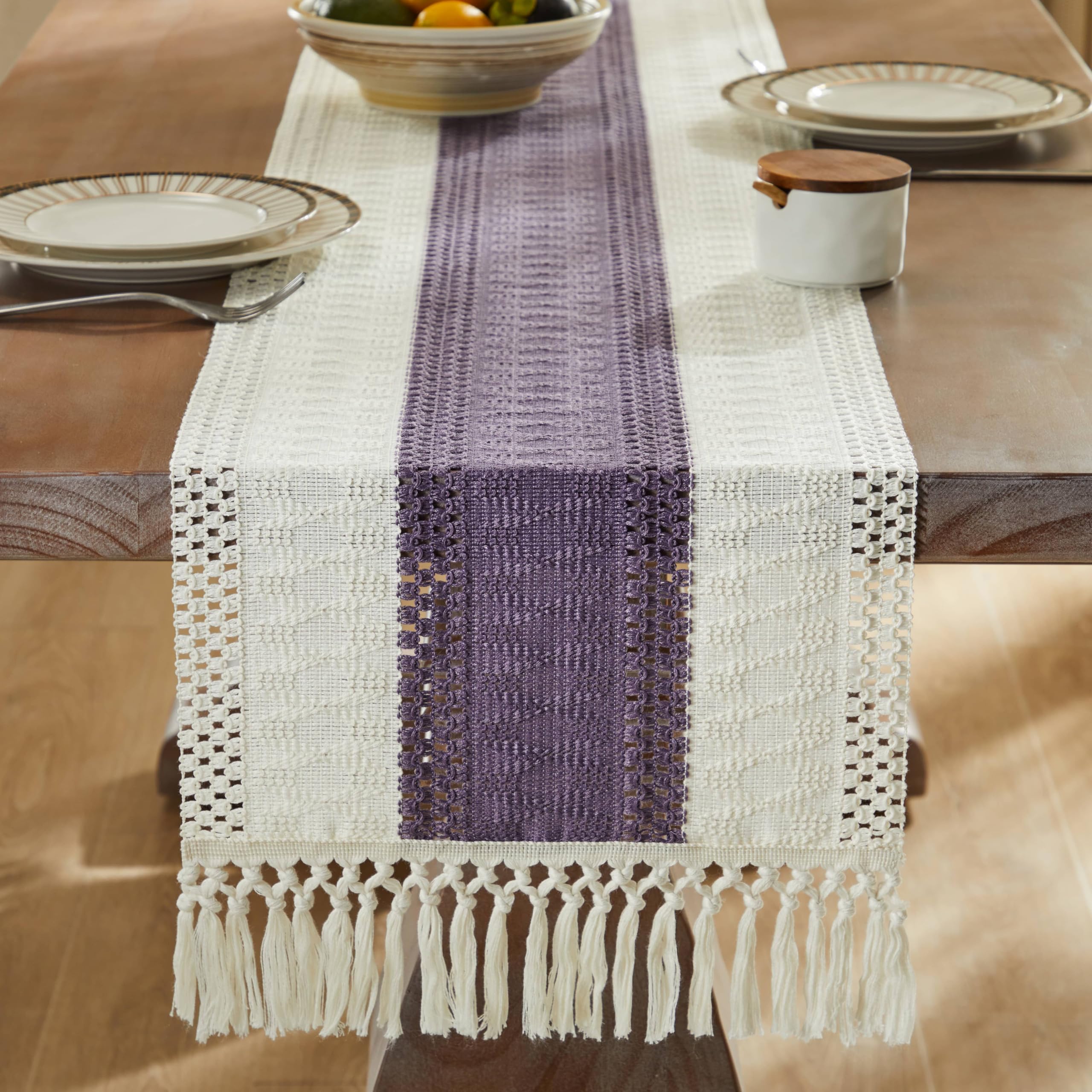 Amazon.com: ZeeMart Macrame Style Bicolor Stitching Table Runner