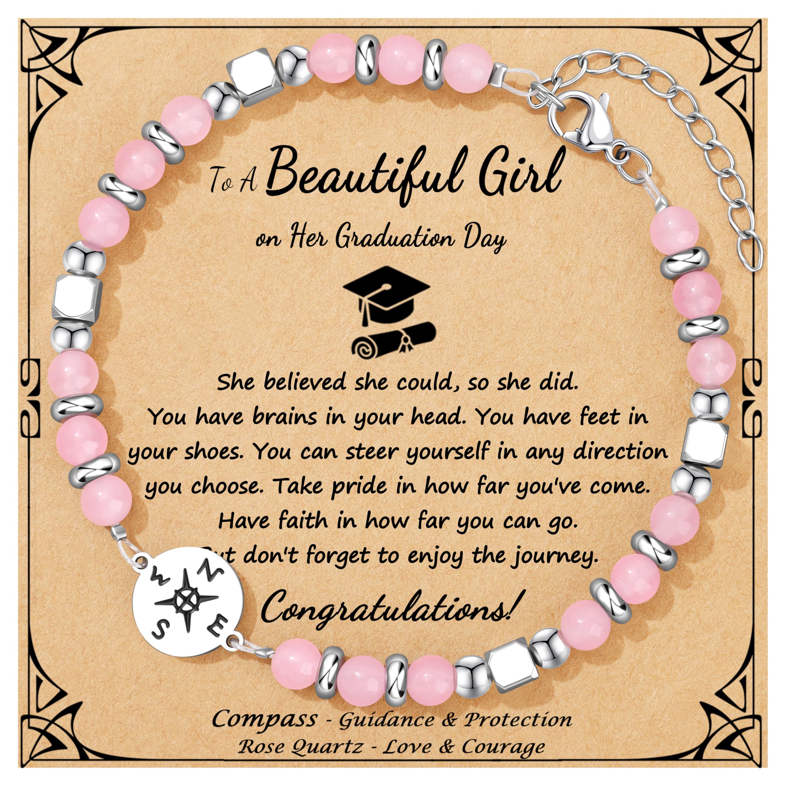 Joycuff Graduation Gifts for Her Him Class of 2026 Graduation Bracelets Inspirational Graduation Compass Bracelet for Women College Graduation Gift for Him Her