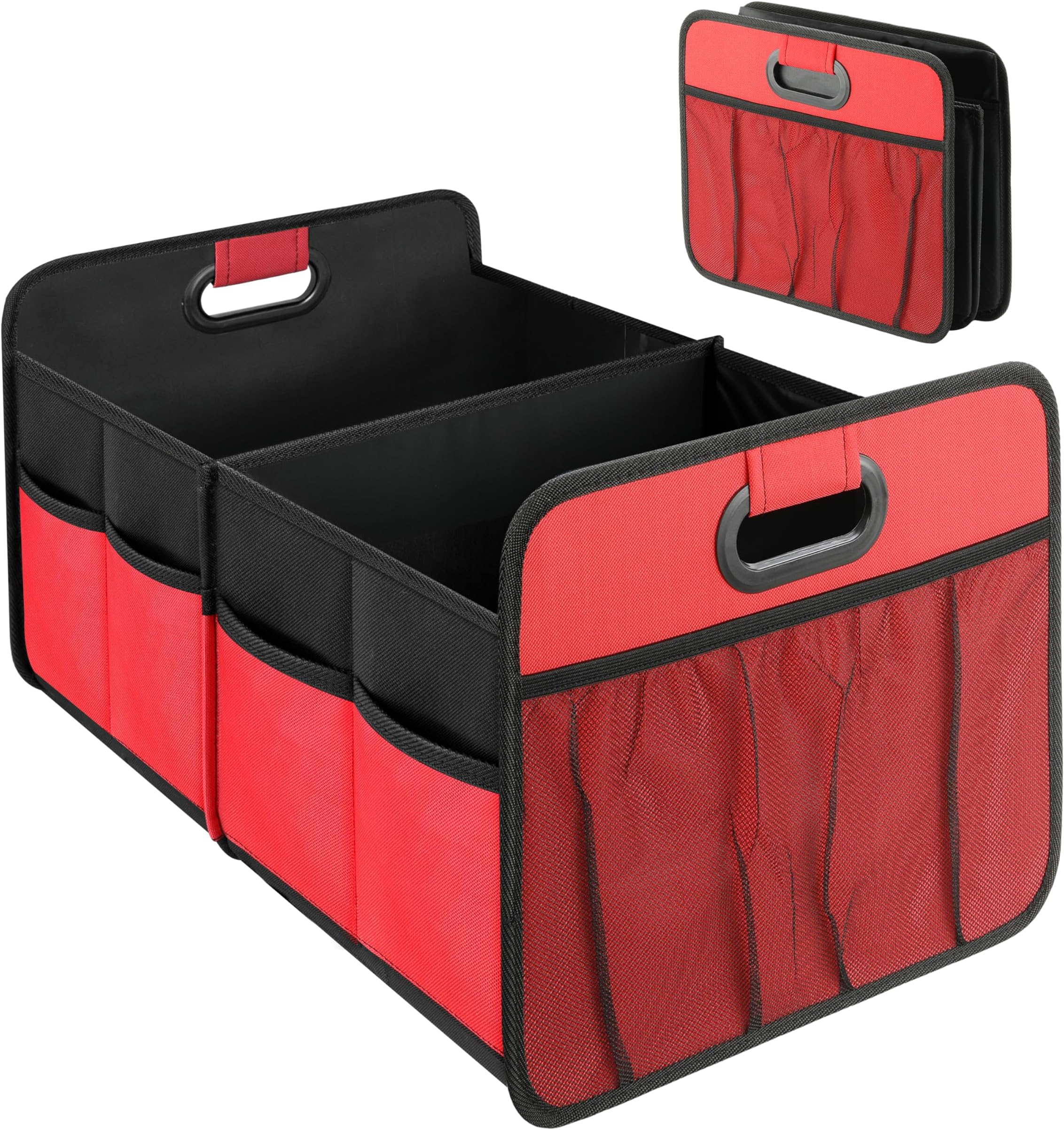 YSSOA 2 Compartments Car Trunk Organizer, 600D Oxford Polyester Car Storage, Anti-slip 14" D x 22" W x 12" H Collapsible Trunk Storage, Suitable for SUV, Minivan, Truck, Red New