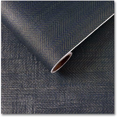 Miniatura 10 de CRE8TIVE Papel tapiz texturizado de tela de lino con textura de 24 x 118 pulgadas, papel adhesivo negro metálico autoadhesivo para paredes de