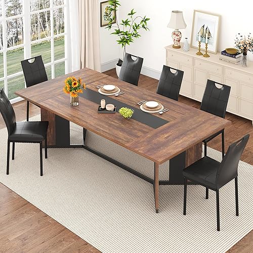 Miniatura 11 de Mesa de comedor de 78 pulgadas para 6, 7, 8 personas, mesa de cocina rectangular de madera con mesa impermeable, mesas de comedor con patas