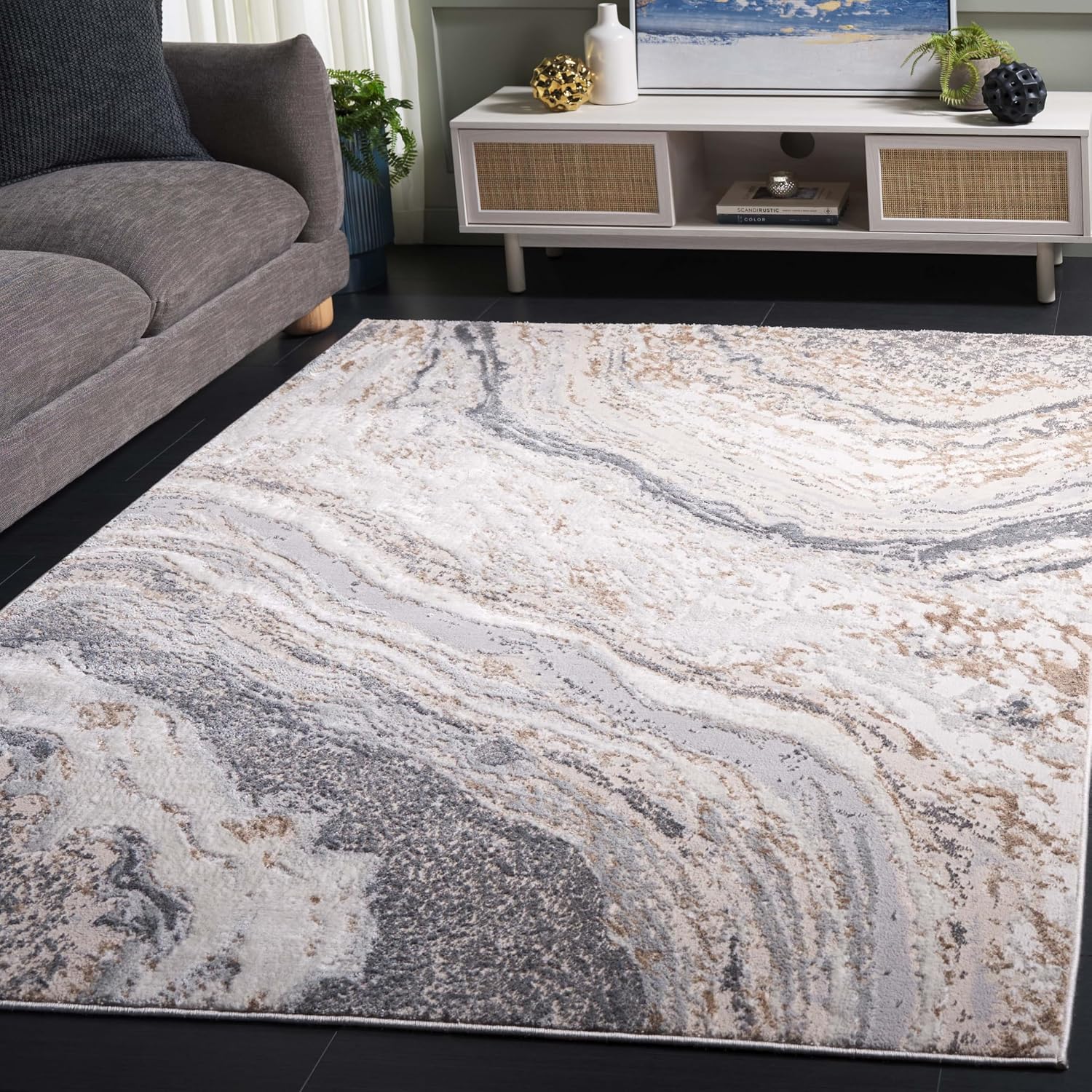 SAFAVIEH Area Rug 5'3"x7' - Aura Collection - Modern Design, Grey & Dark Grey, Non-Shedding & Easy Cleaning, Ideal for Living Room, Bedroom, Dining Space (AUA201F)