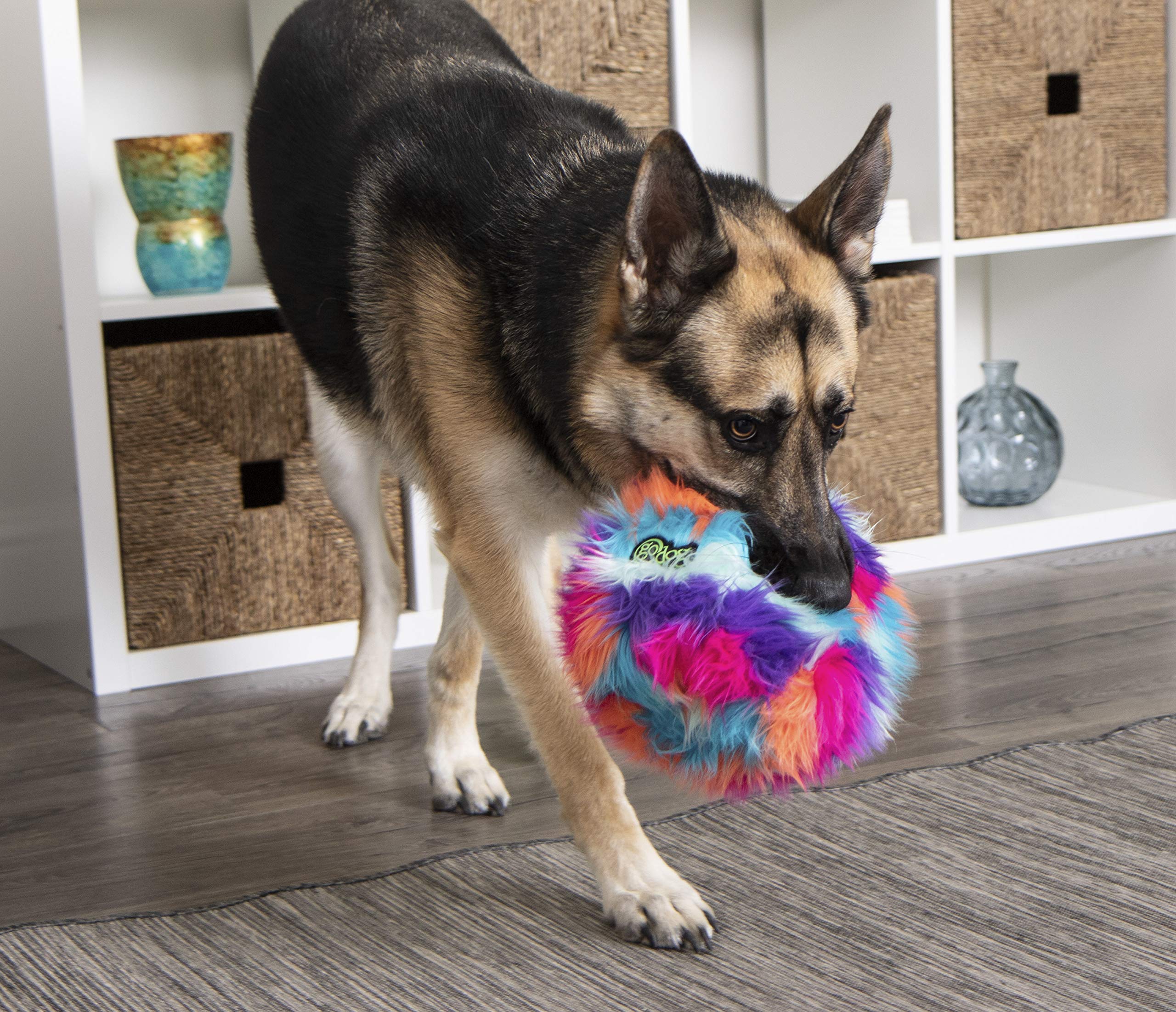 Moonmoon goDog Furballz with Chew Guard Technology Plush Dog Toy, Large, Bright Rainbow
