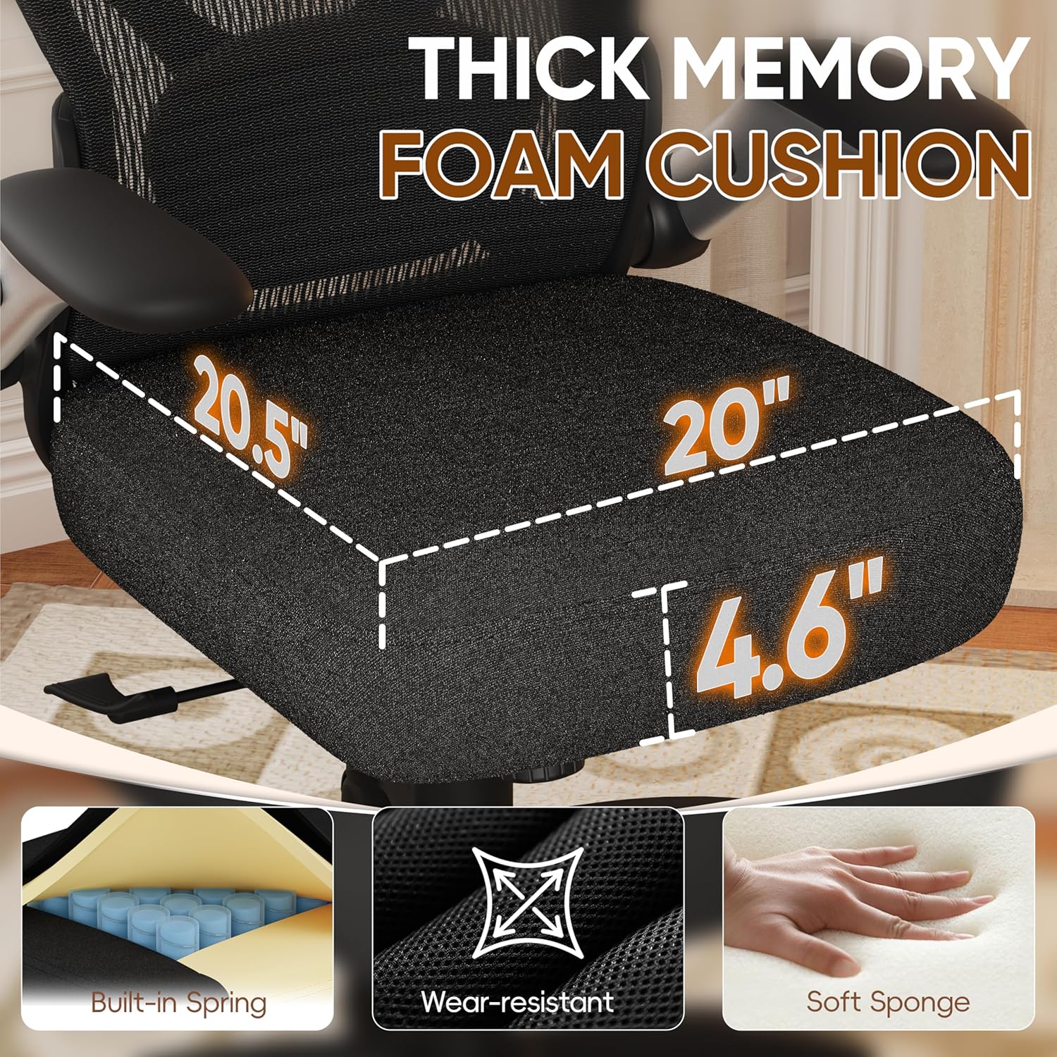 gabrylly ergonomic office chair, big and tall mesh chair with adjustable lumbar support, 5d arms & wide seat, 135° recline home desk computer chairs for work gaming, heavy duty,400lbs - black