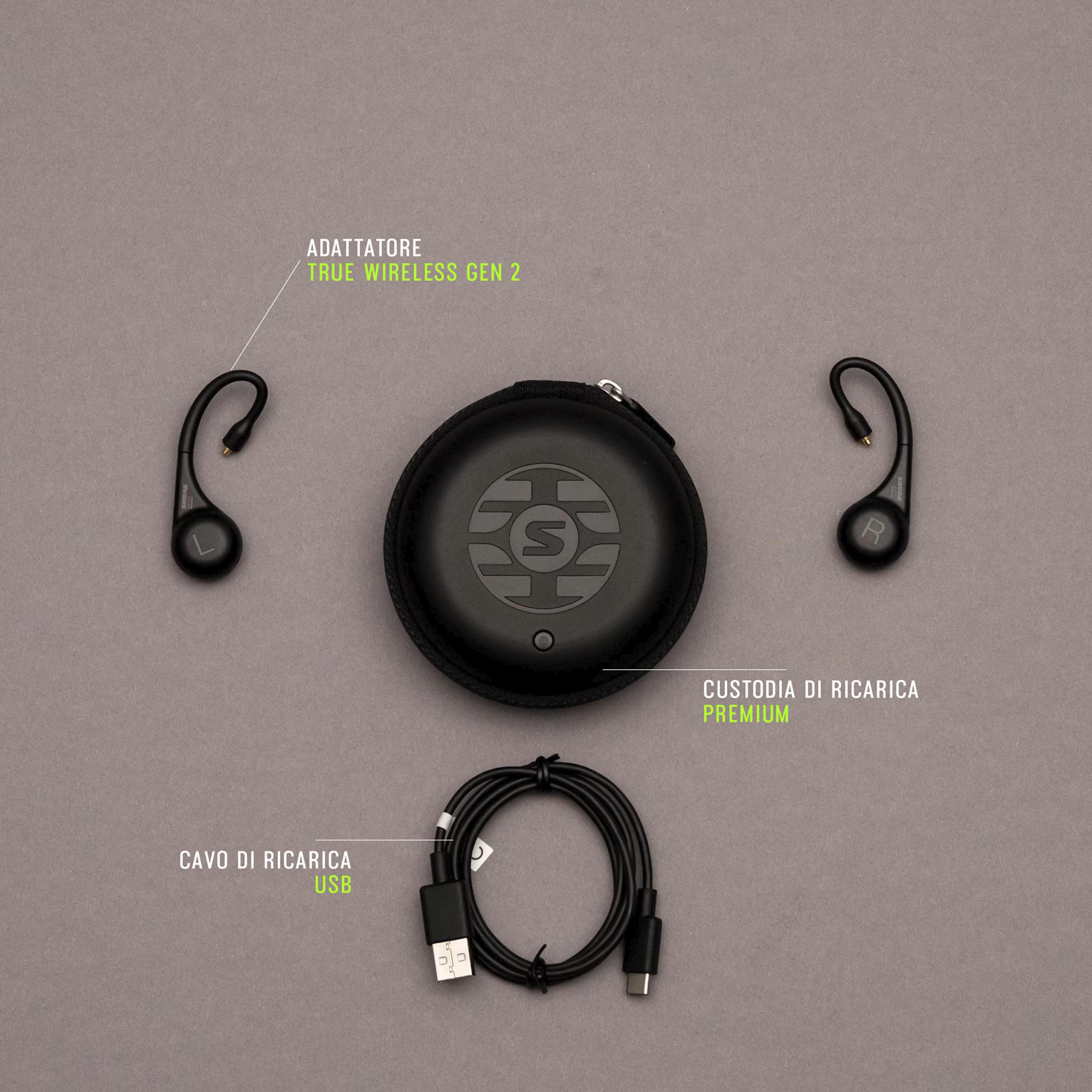 Shure True Wireless Adapter (Gen 2) per auricolari isolanti del suono, Fit over-ear, tecnologia wireless Bluetooth 5, lunga durata della batteria (RMCE-TW2-EFS)