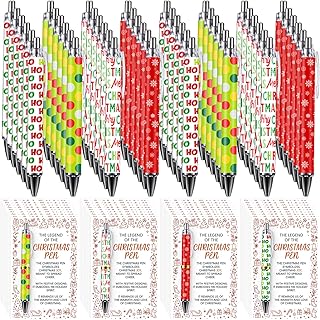 Tisancy 48 Pack Christmas Gift for Coworker Bulk Christmas Pens with Cards Red Green and White Cute Retractable Holiday Black Ballpoint Pens Gifts for Office Employee Teacher Classroom Party Favors