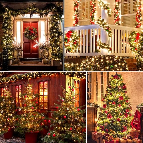 Miniatura 6 de Green Convenience Tira de luces de Navidad de 105 pies, 300 luces LED con función de memoria de temporizador o funciona con pilas, impermeable, para