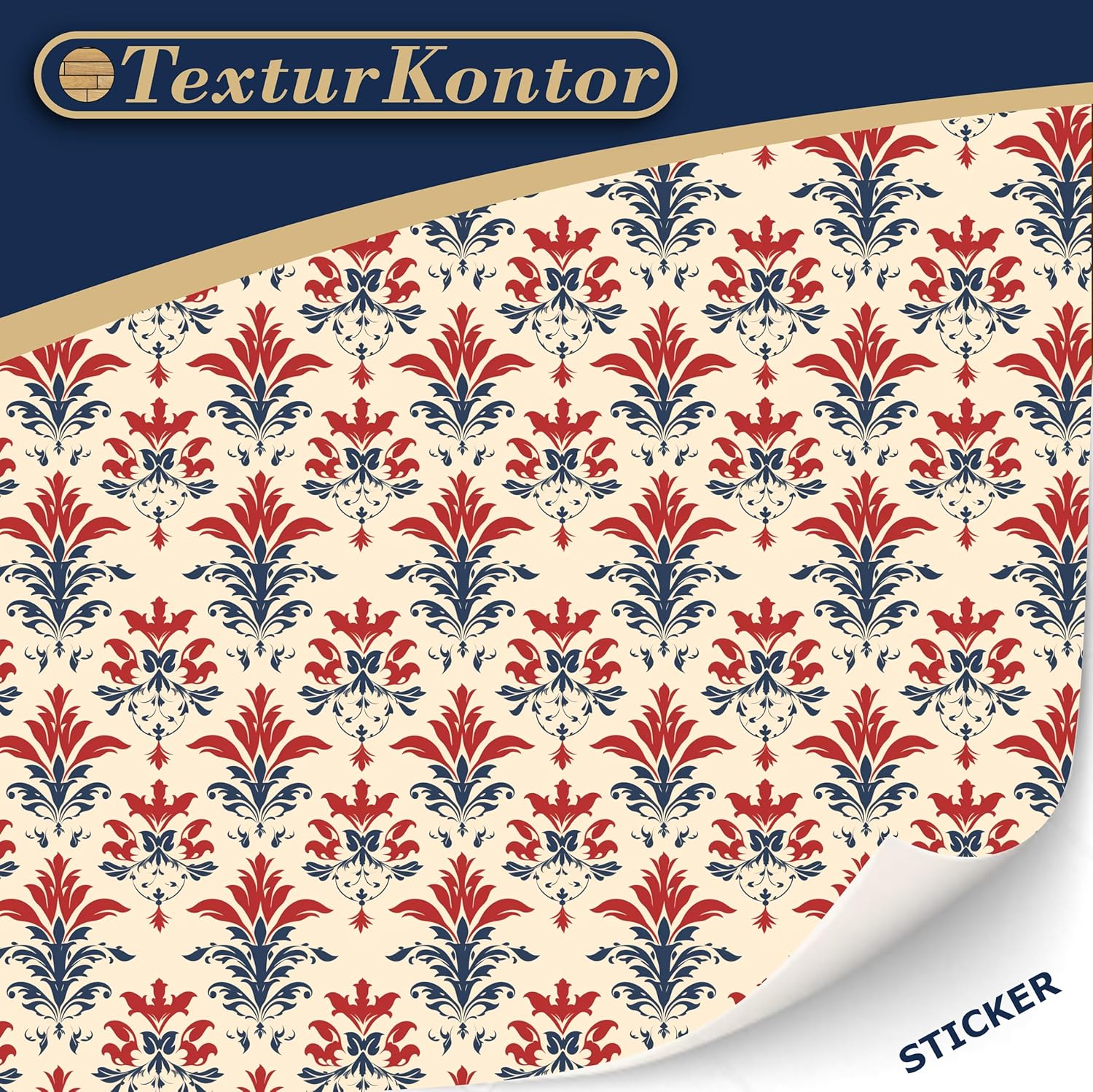 3 Sheets Self-Adhesive Wallpaper for Dollhouses Scale 1:12 Modern Wallpaper Art Deco Wallpaper Artdeco Wallpaper (Damast Red Blue Sepia)
