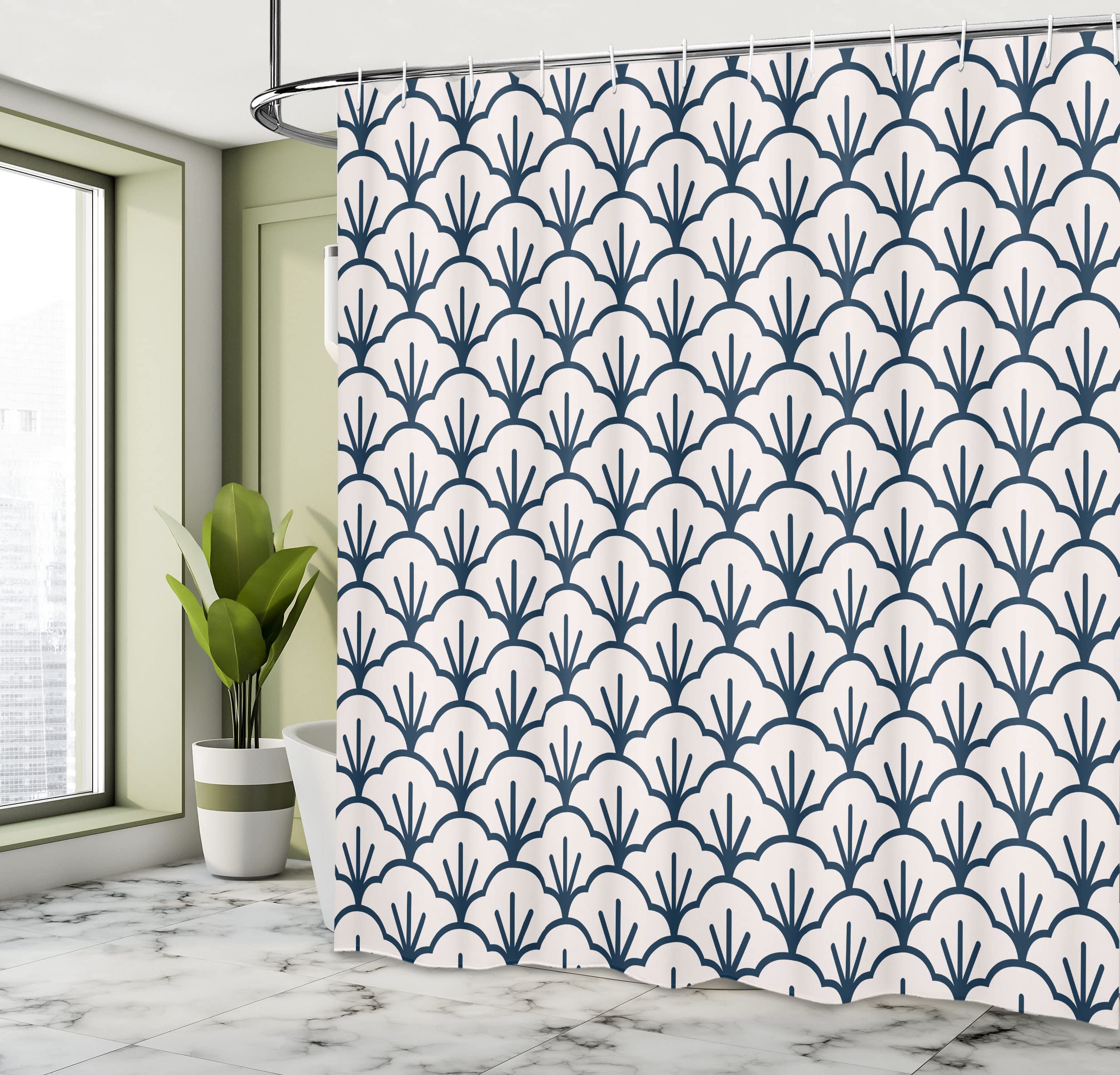 ABAKUHAUS Geometric Shower Curtain, Abstract Monochrome Cloud Motif Pattern Japanese Civilization Influences - Image 4