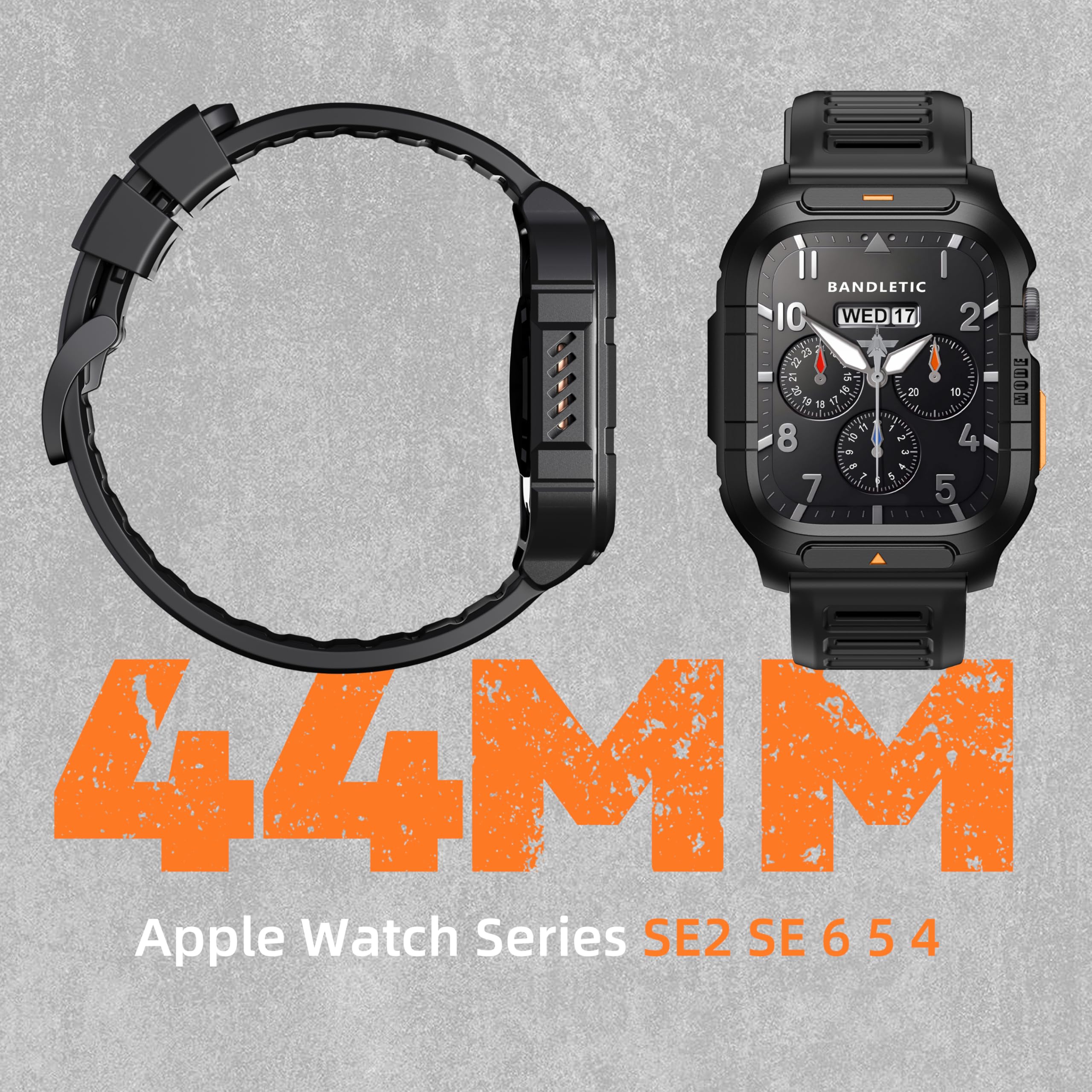 Bandletic Armband Mit Schutzhülle Für Apple Watch 44mm - Edelstahl Robust Stoßfest Militär Langlebig Bumper Für Herren - Kompatibel Mit Series 6 5 4 SE 2