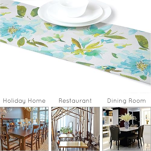 Miniatura 4 de Encasa Camino de mesa de comedor para 6 plazas, tela de sarga de poliéster, estampado digital de aluminio, tamaño 11 x 72 pulgadas, paño decorativo