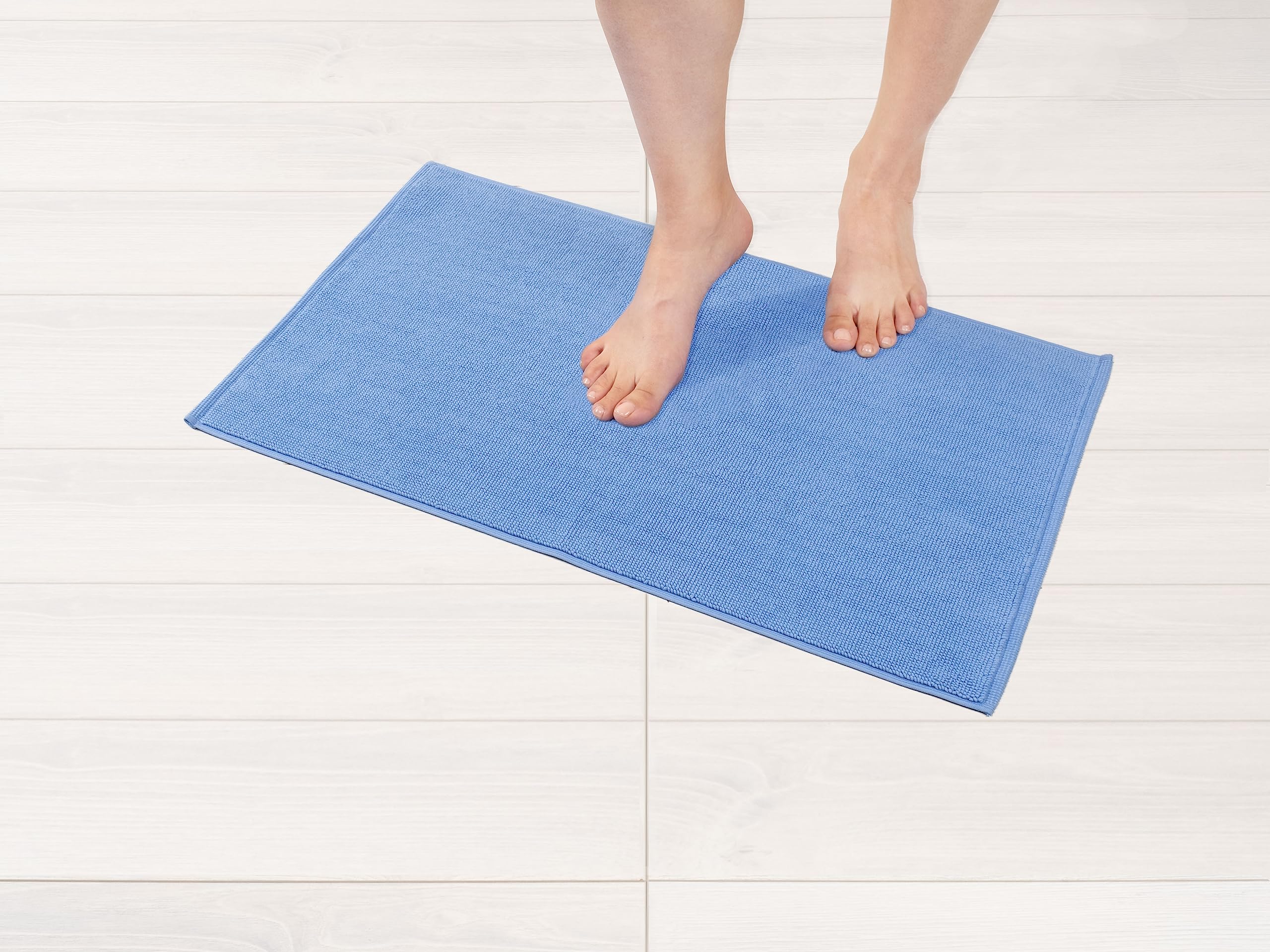 American Soft Linen Bath Rug, 17 in 24 in 100% Cotton Bath Mats Rugs for Bathroom, Non Slip Washable Shaggy Form Area Rugs, Sky Blue Bath Rug