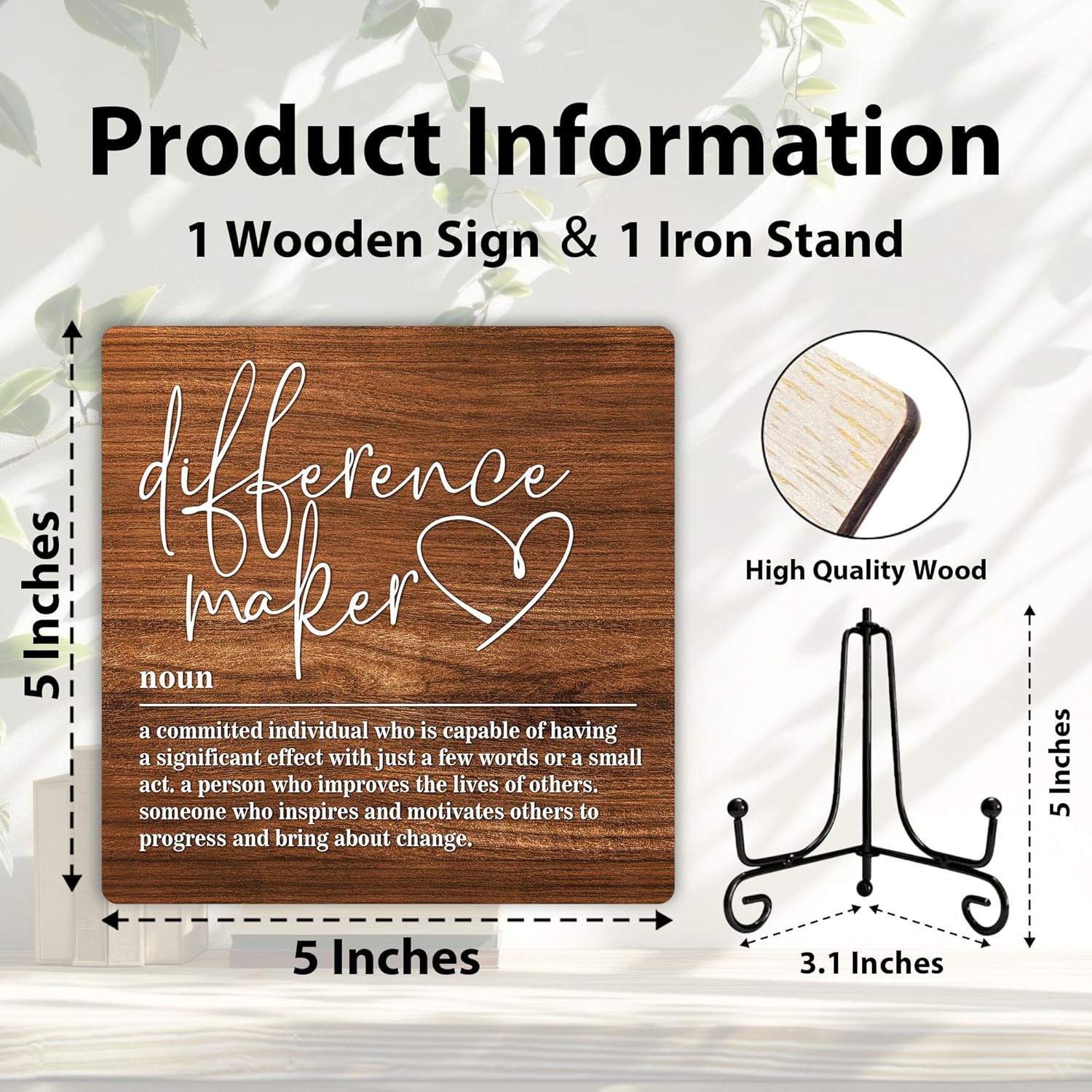 Difference Maker Definition Sign, Home Office Decor, Rustic Farmhouse Decor, Inspirational Quotes Desk Gifts for Women Men Leader Boss Mentor, Office Desk Accessories, 5" x 5"-222 - Image 2