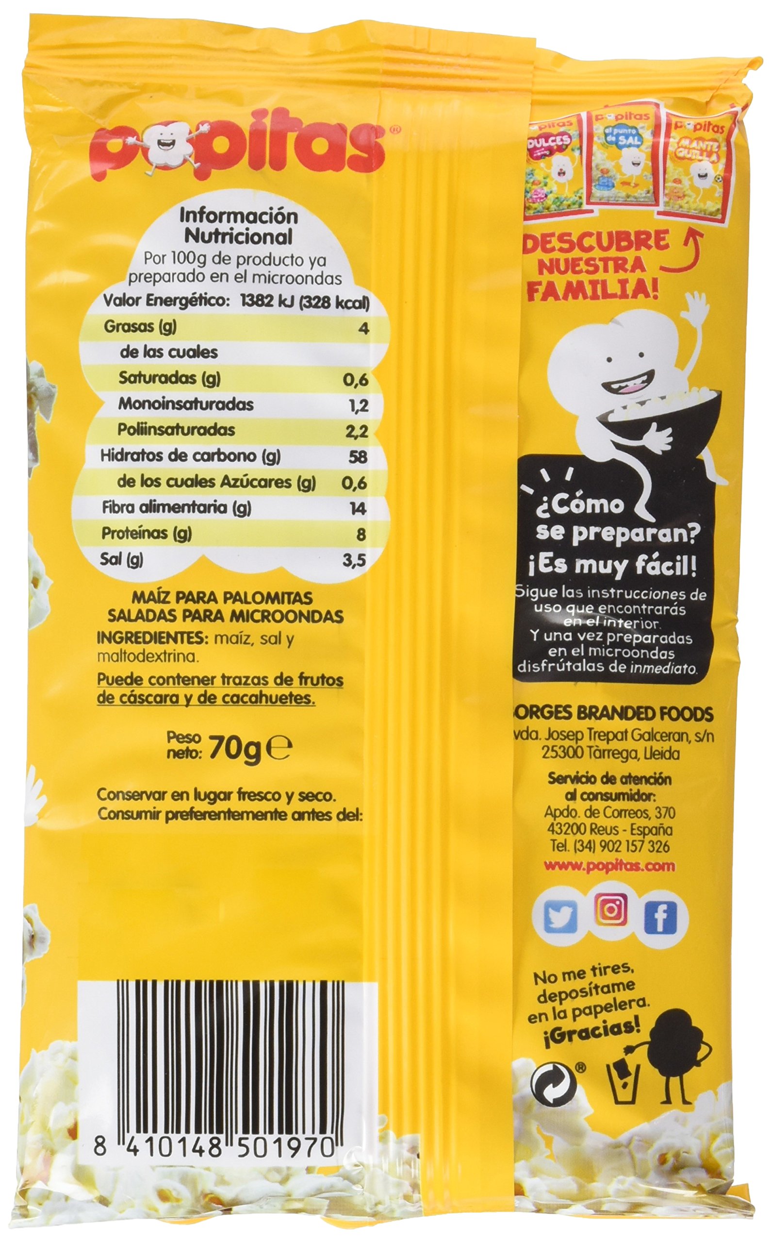 Popitas - Palomitas Zero Para Microondas Nacional. Bolsa 70 g - [Pack de 20]