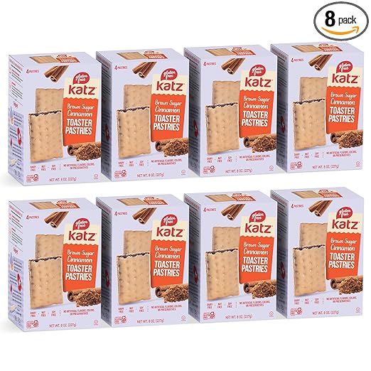 Katz Gluten Free Toaster Pastries, Cinnamon. Healthy snacks for adults and kids. Free of dairy, nuts, peanuts, and soy. Kosher 8 oz (8pk).