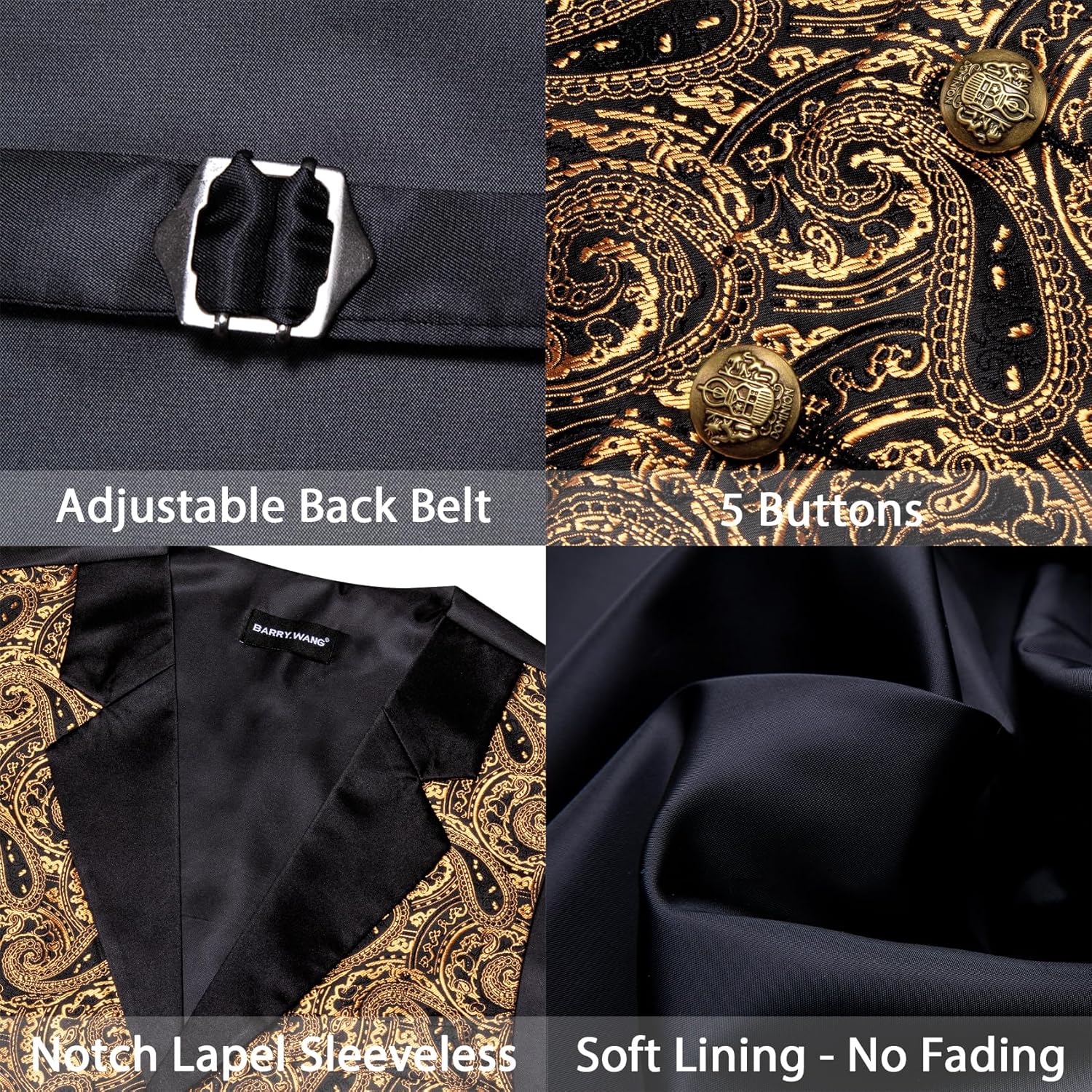 Barry. Wang Mens Silk Notch Lapel Waistcoat Vest Suit Paisley Jacquard 7PCS Vest and Necktie Set Formal Dress Party Prom - Image 5