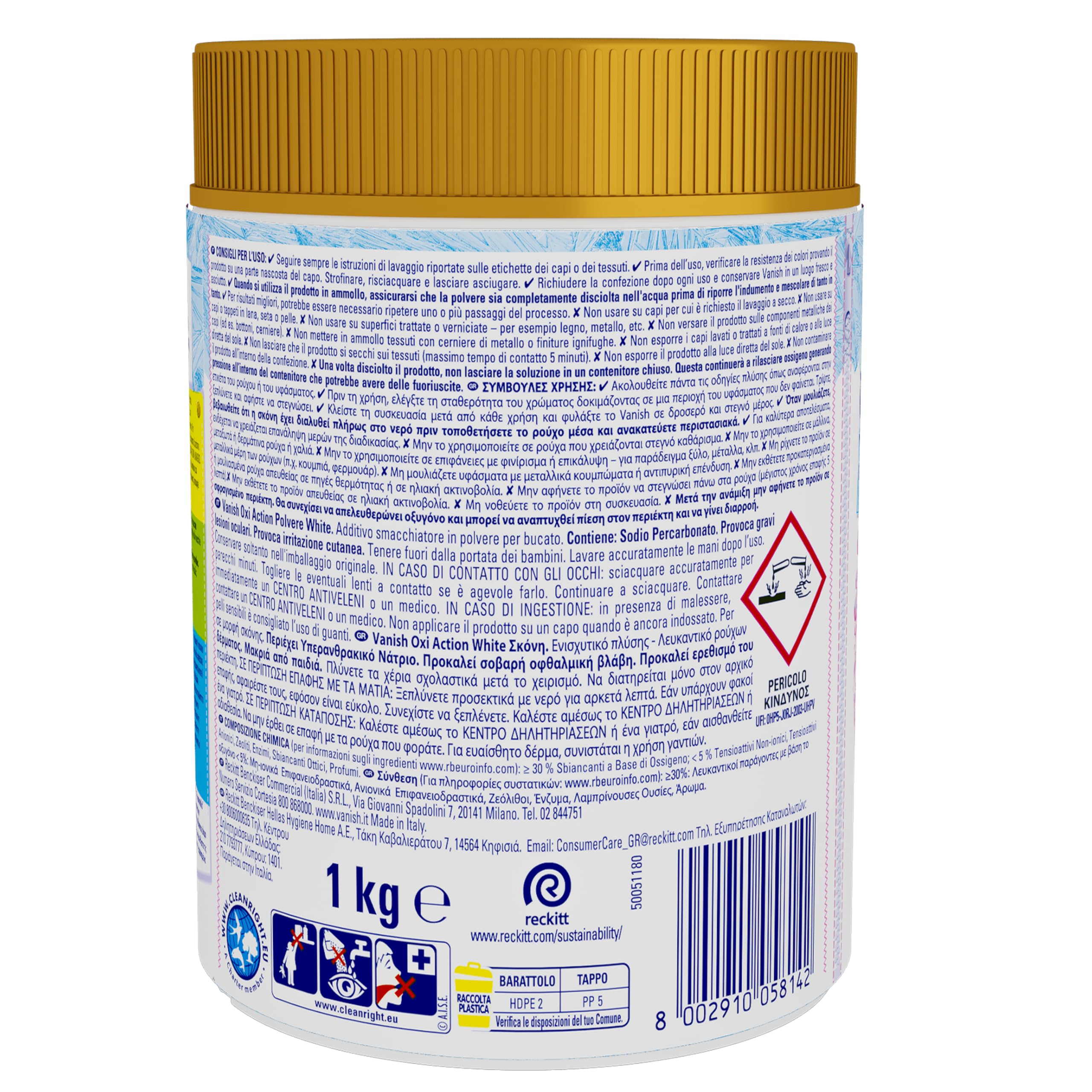 Vanish Oxi Action Multipower Polvere Bianco Splendente, Smacchiatore per Capi Bianchi, 1 Confezione da 1Kg per Bucato, Additivo Lavatrice Multiazione senza Candeggina
