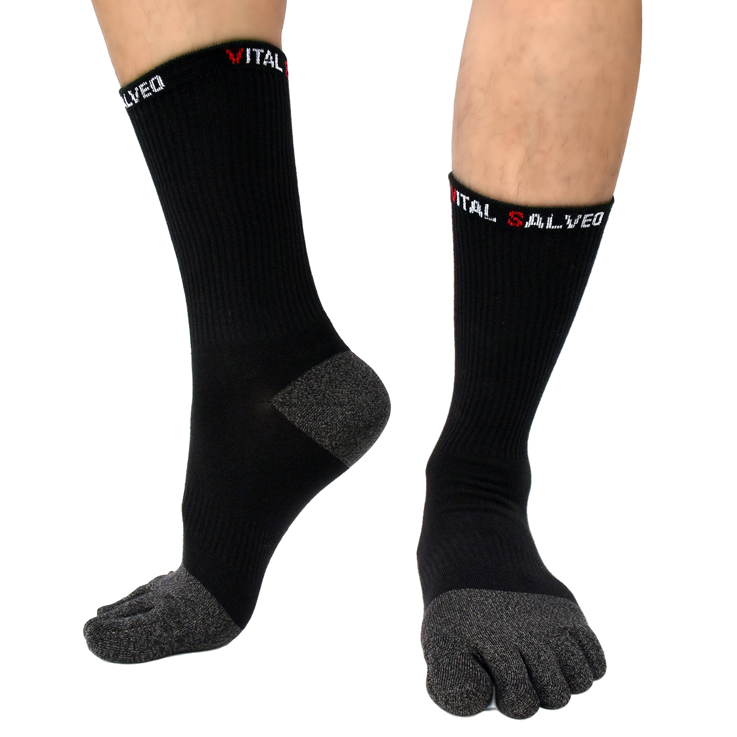 Vs Vital Salveo Men's Black Vital Salveo - Toes Athletic Running Crew Socks -1 Pair (Medium)