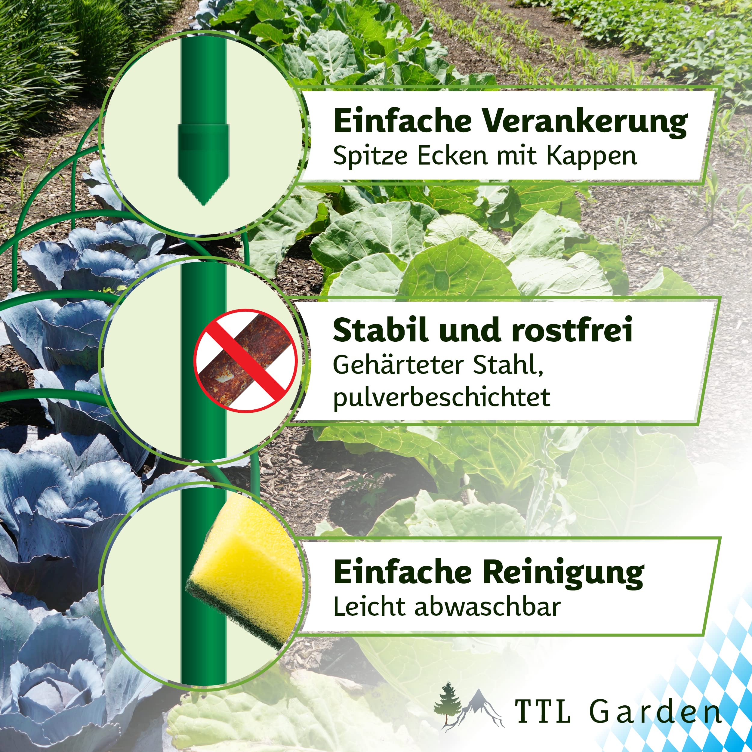 TTL GARDEN 12x 60x65cm Tunnelbögen ARCOS Classic 60 Set + 36 Clips - 12er Set Folientunnelbögen 60cm breit 65cm Stahl beschichtet Rund Bogen Abdeckung Frühbeet Hochbeet Gemüsebeet stabil