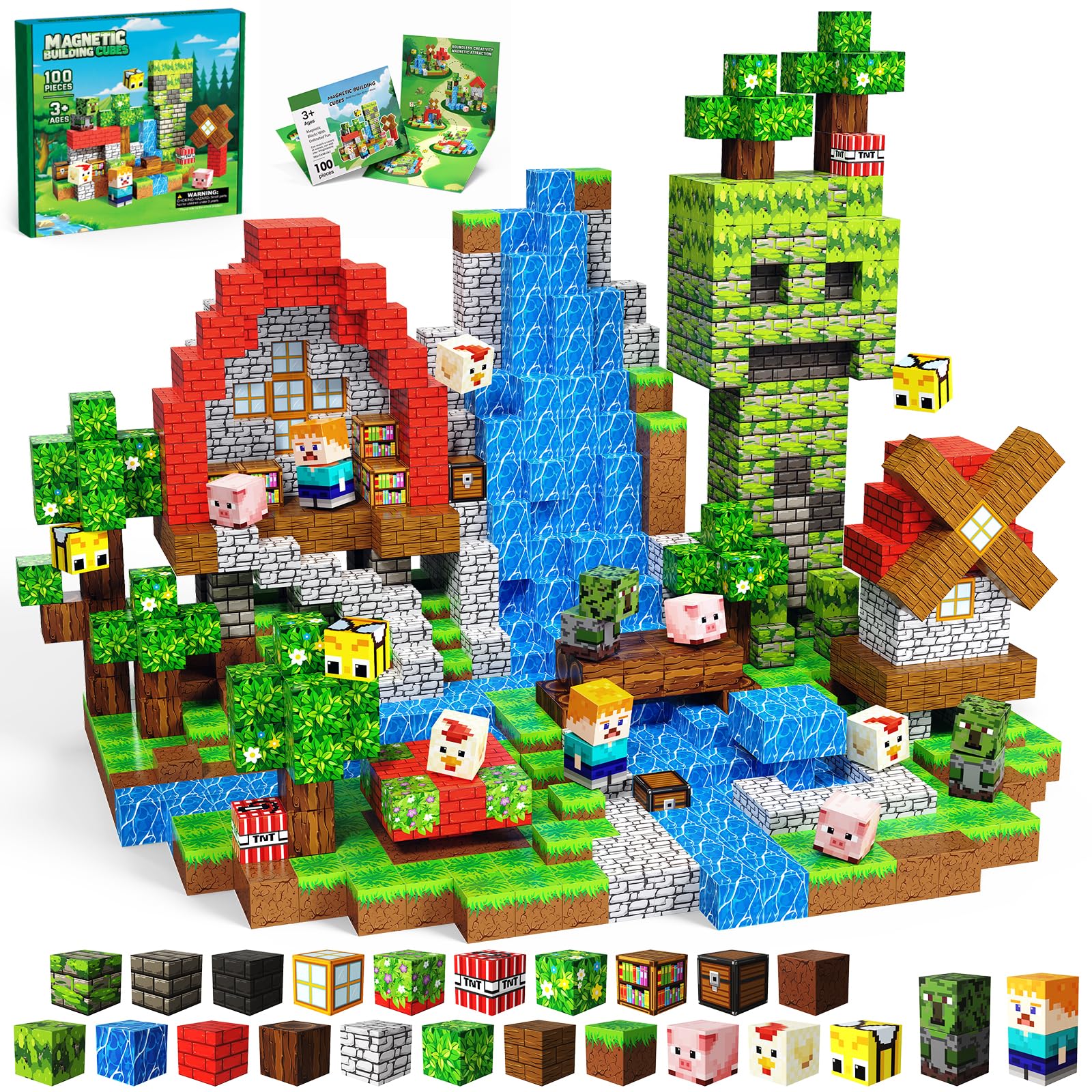 SSAWER Magnetic Blocks Toys for Kids, 100PCS Magnetic Building Blocks, Magnetic Cubes, Sensory Stacking Toys for STEM Constructions Magnet Blocks for Boys Girls Age 4 5 6 7 8-12 Birthday Gifts