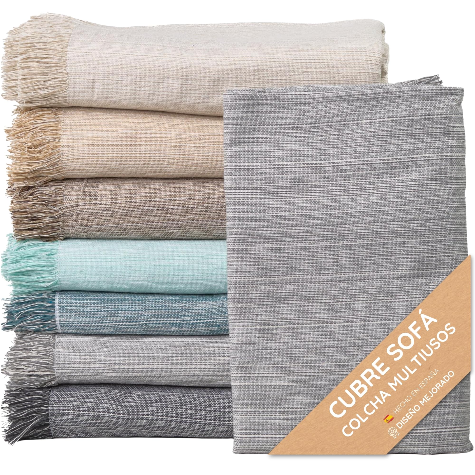 Colcha Multiusos; Plaid Sofa, Manta Foulard, Cubre Cama, Foulard para Sofas de Algodón y Otras Fibras Acabado de Calidad Fabricado en España (Gris Claro Jaspeado 03, 130x180 cm)