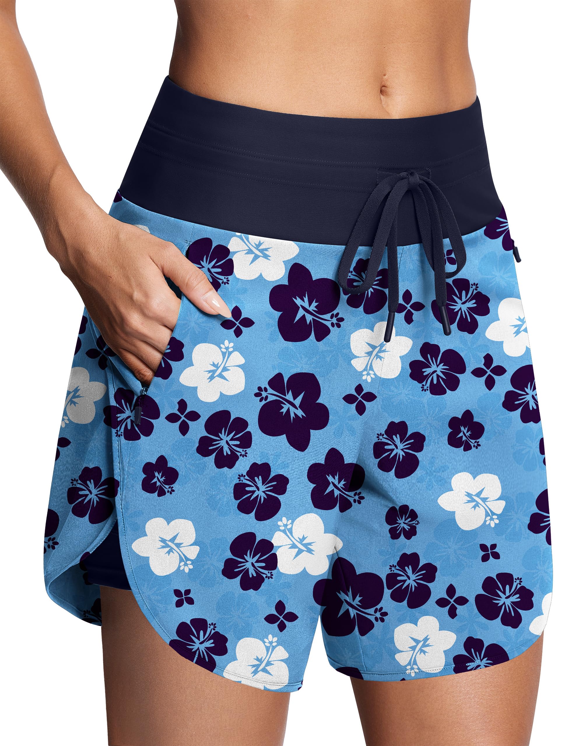 Swim Board Shorts Women 5.5"/ 7" | Built in Liner, Zipper Pockets, High Waisted, Quick Dry, UPF 50+, Stretchy, Swim Trunks for Women
