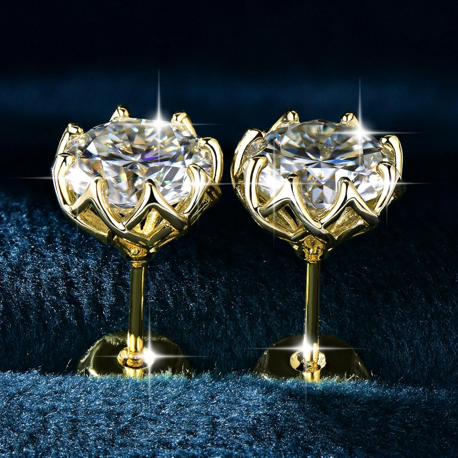 1-2CT Moissanite Stud Earrings, D Color VVS1 Lab Created Imitation Diamond 14K Gold Plated Flower Bud Earrings for Women Birthday Jewelry Gifts - Image 7